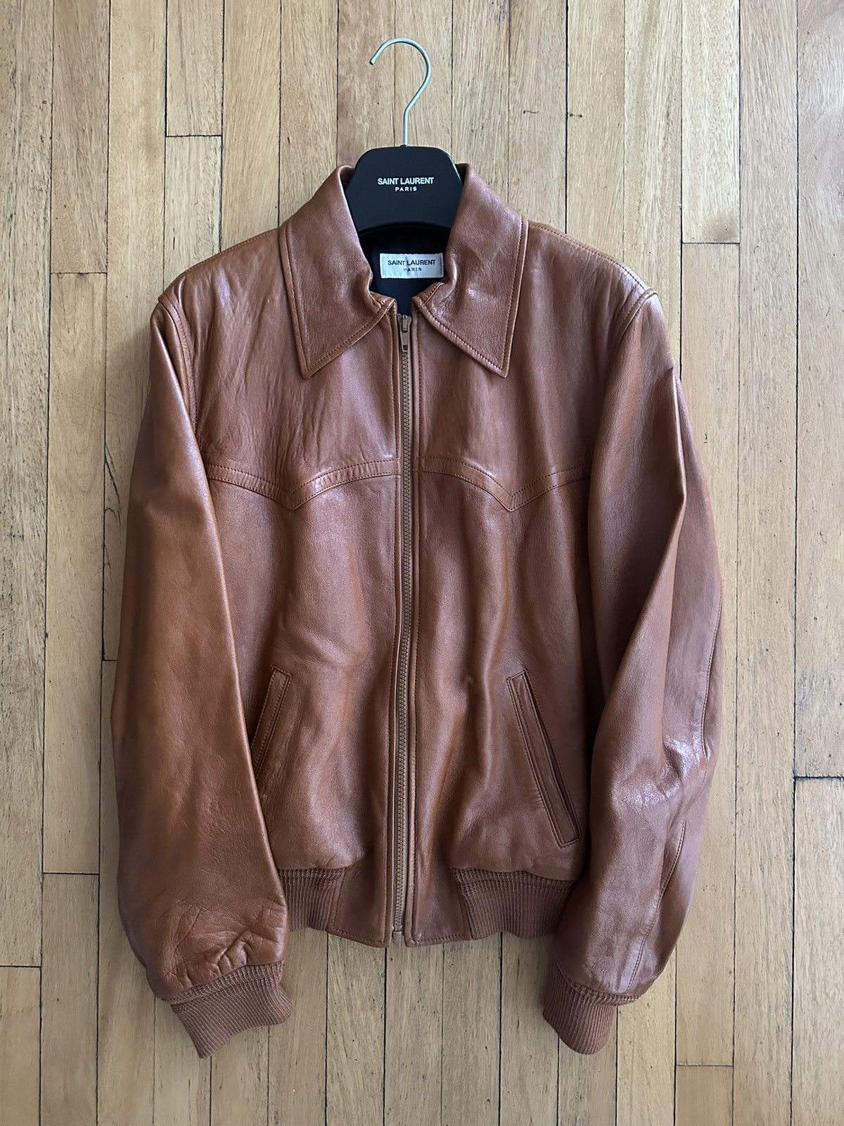 Hedi Slimane × Saint Laurent Paris FW16 Western Cognac Brown Leather Bomber Jacket Size US S / EU 44-46 / 1 - 1 Thumbnail