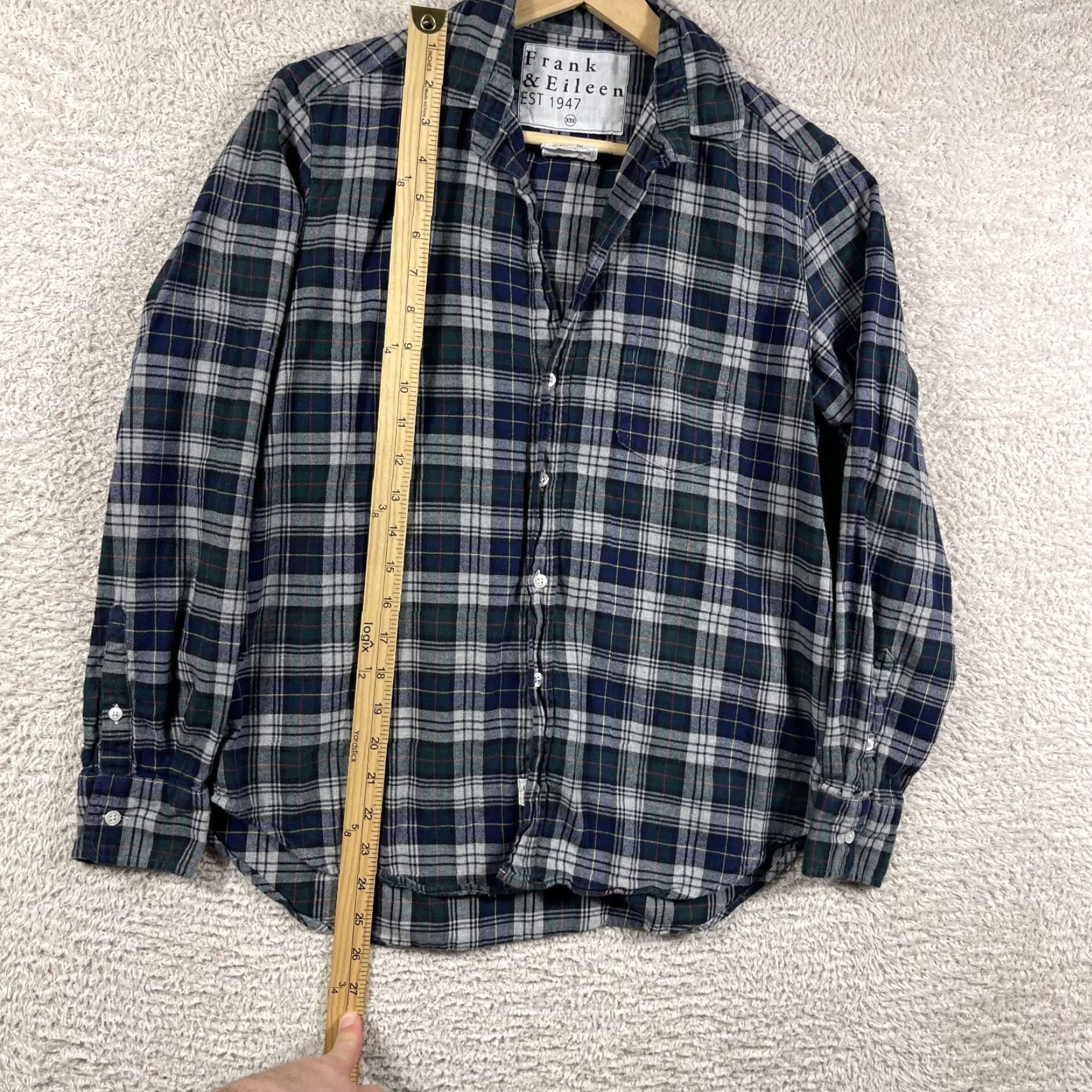 Frank & Eileen Frank & Eileen Shirt Women's XXS Plaid Green Blue Button-Up Cotton Italy Flannel Size XXS / US 00 / IT 34 - 5 Thumbnail