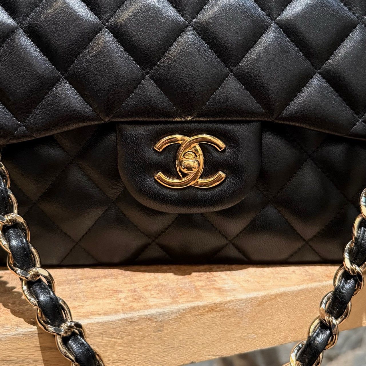 Chanel Black Lambskin GHW Jumbo Classic Double Flap Bag