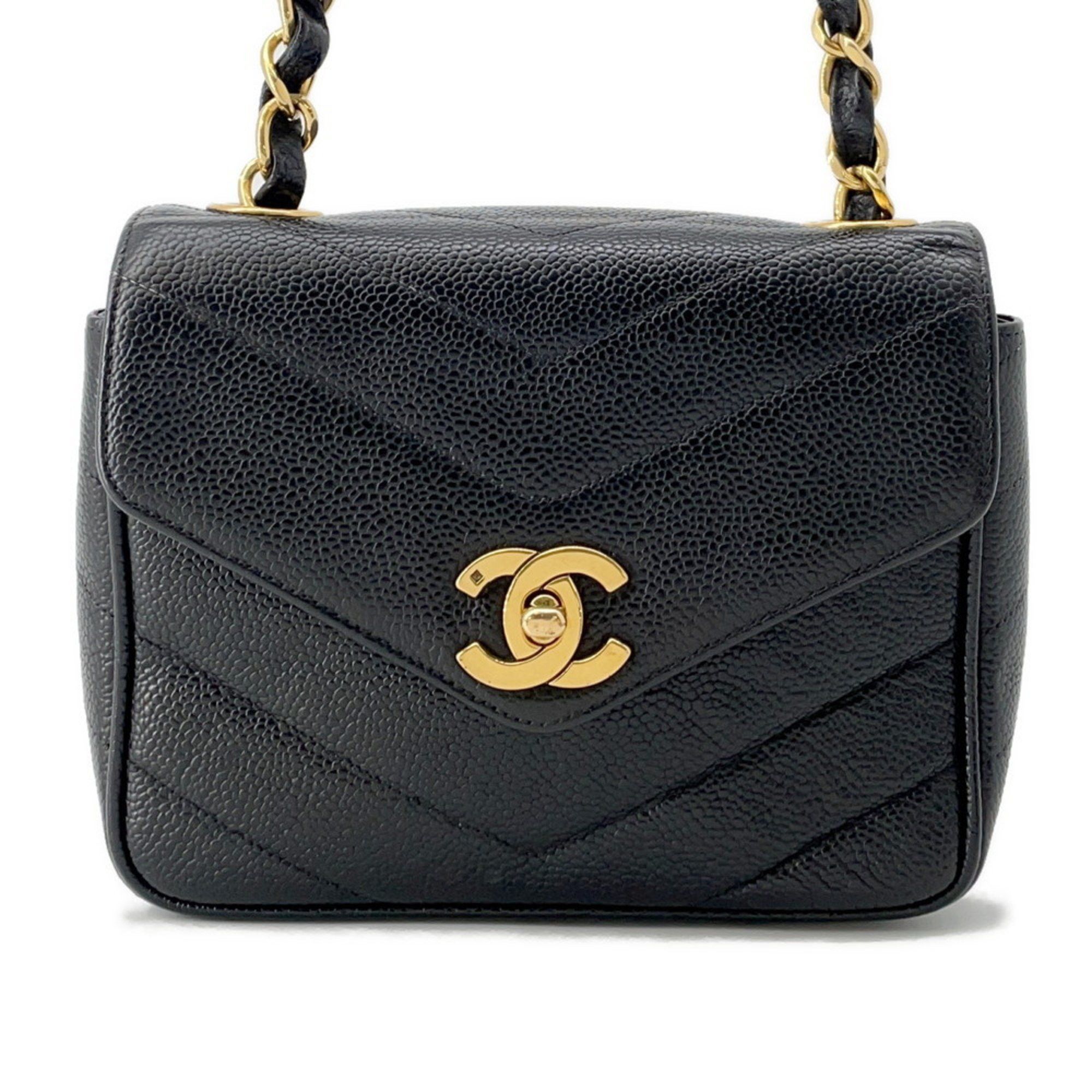 Chanel Chain Shoulder Bag V Stitch Chevron Caviar Skin CHANEL Black