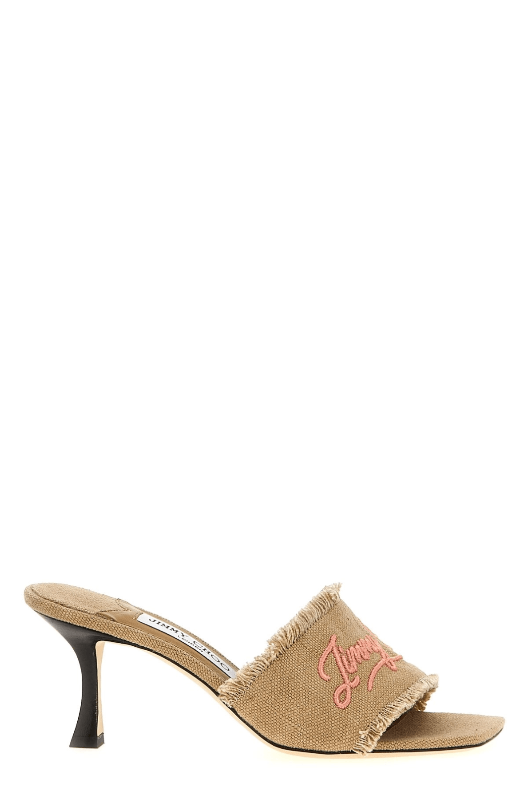 JIMMY CHOO Alexia Bge/Brn Linen 70mm Heel Sandals