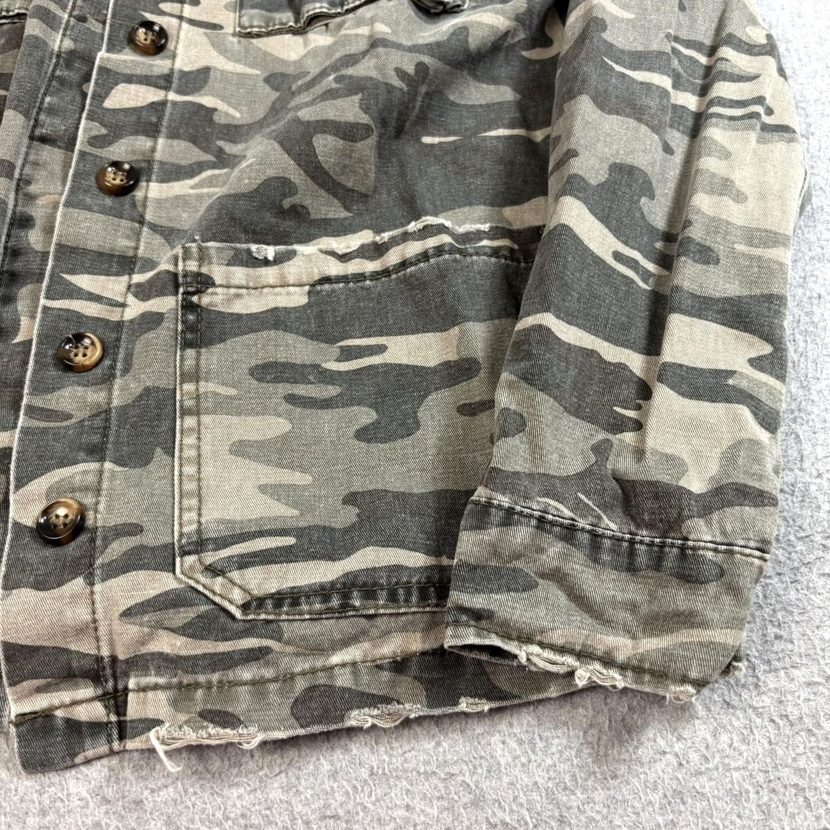 Vintage Mustard Seed Jacket Womens Small Camouflage Button Utility Distressed Chore Barn Military Jacket Pockets Collared Lightweight Fall Spring Size S / US 4 / IT 40 - 7 Thumbnail