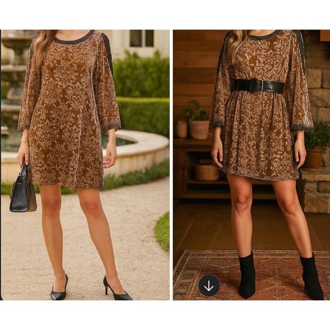 Other Sundance Champagne Crushed Velvet Silk Dress Bead Accent She Size XL / US 12-14 / IT 48-50 - 2 Thumbnail