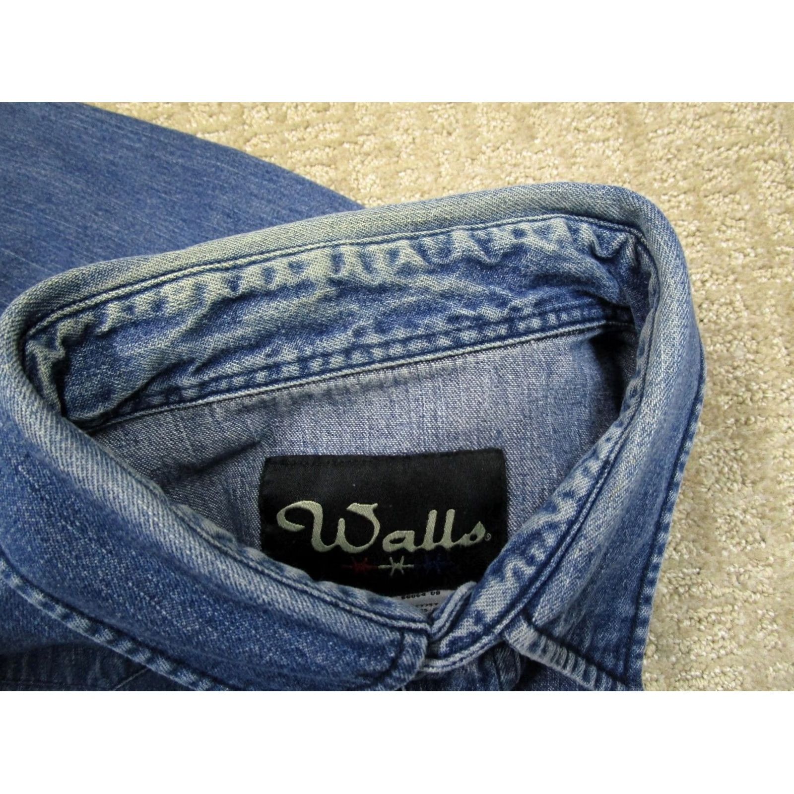 Walls Walls Denim Shirt Men 2XL Blue Pearl Snap Western Light Wash Jeans Style Casual Workwear Shirt Size US XXL / EU 58 / 5 - 7 Thumbnail