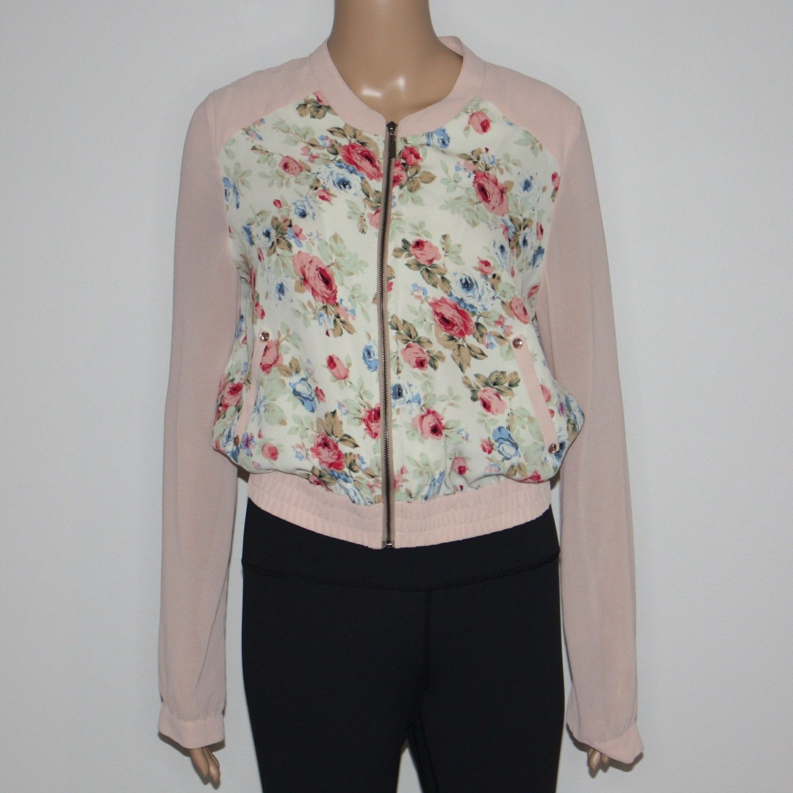 Other Fate Varsity Blooms Blush Floral Print Bomber Jacket Size M / US 6-8 / IT 42-44 - 6 Thumbnail