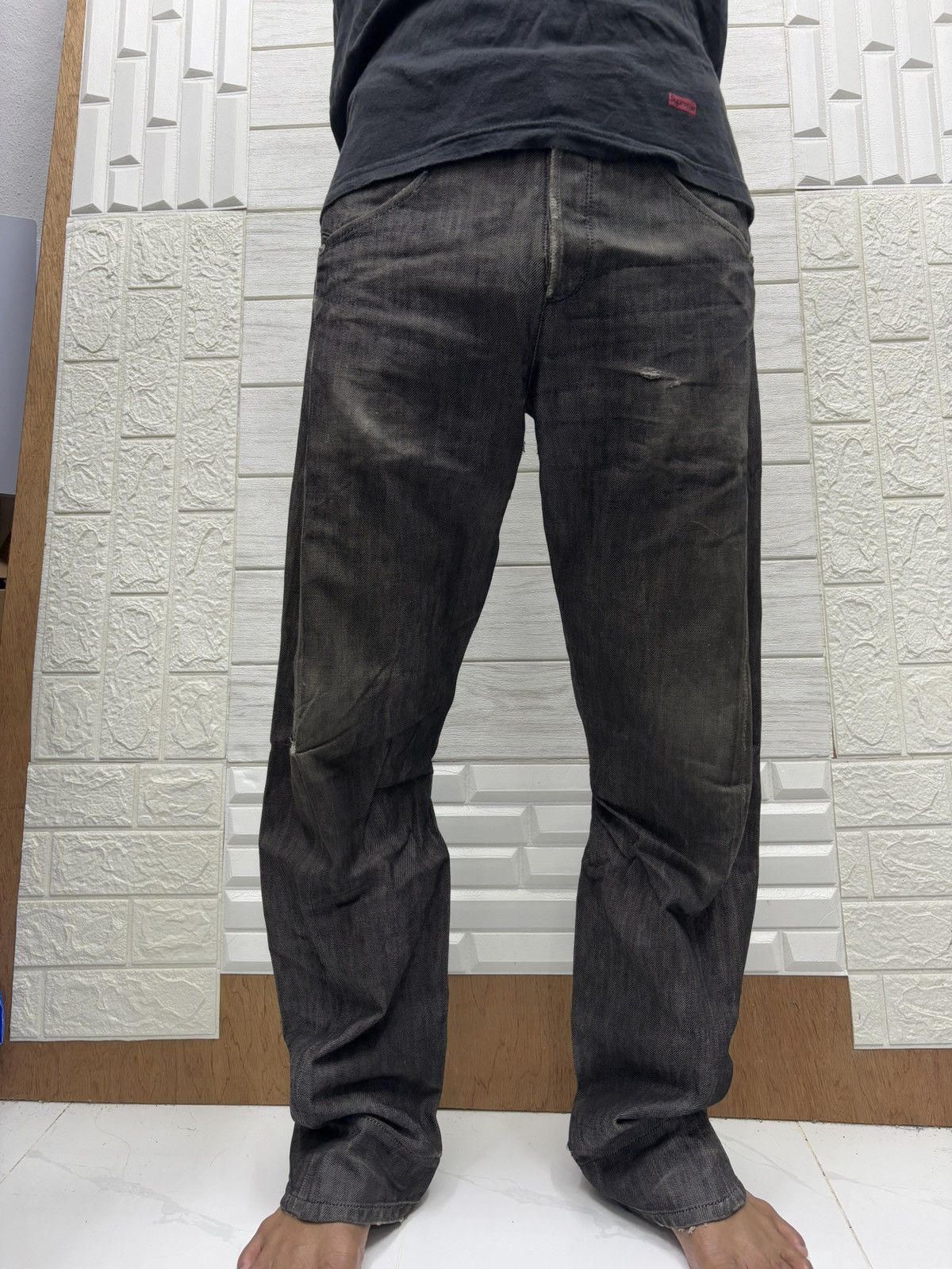 Kapital Levi’s Engineered Curved Black Distressed Denim Jeans Loose Size US 30 / EU 46 - 14 Thumbnail