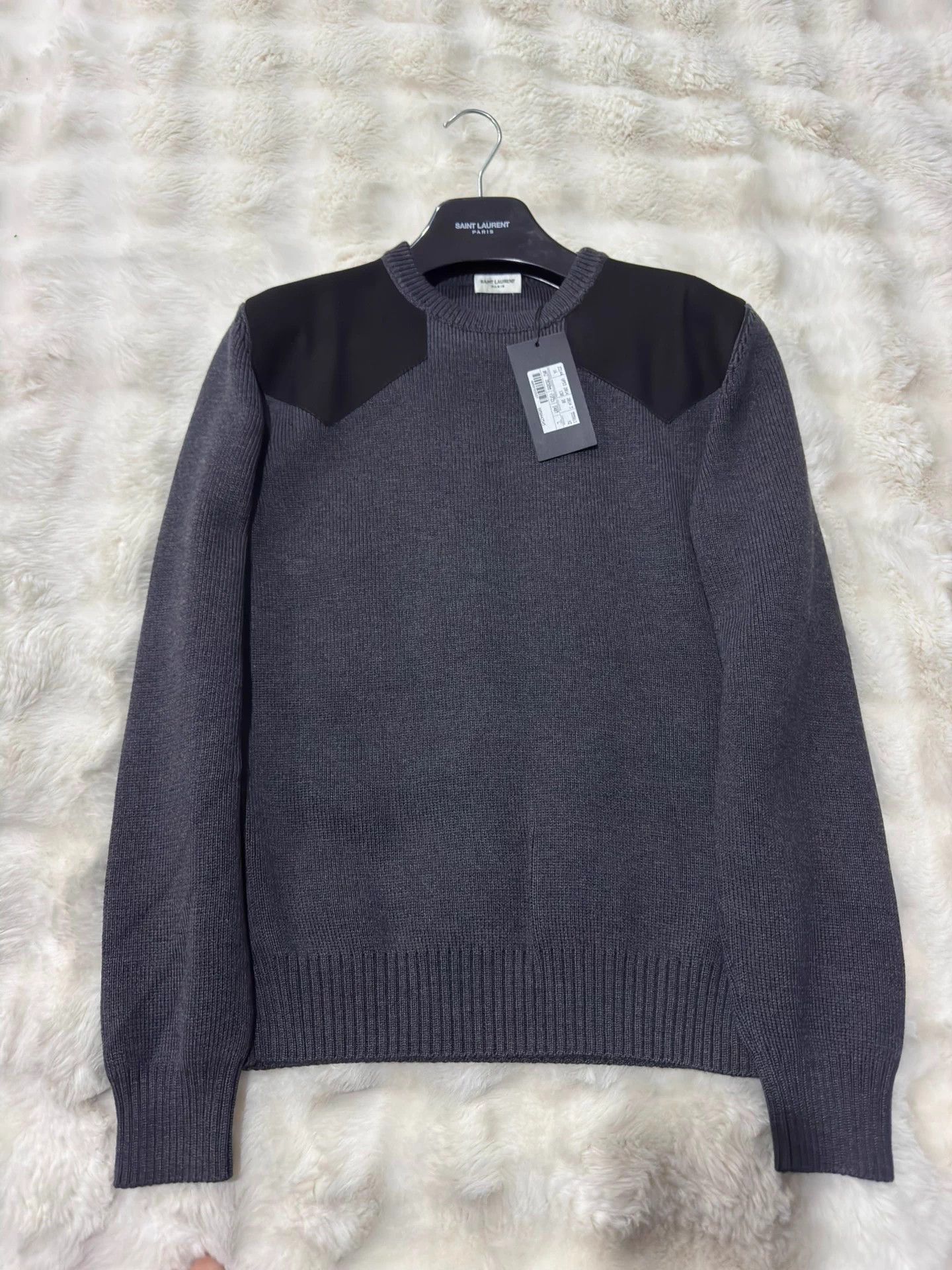Saint Laurent Paris YSL 2014 men's gray lambskin leather knit sweater L Size US L / EU 52-54 / 3 - 1 Thumbnail
