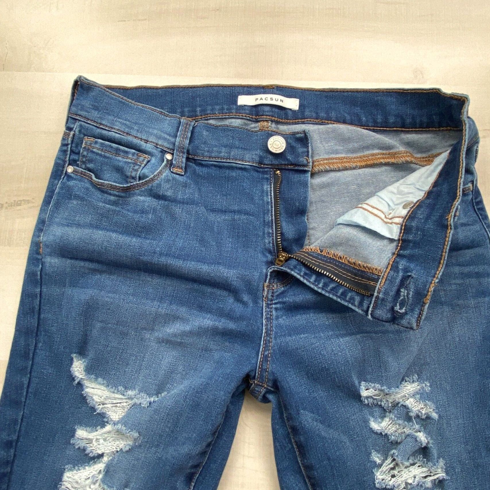Pacsun PacSun Womens Mid Rise Distressed Skinny Jeans Blue 27 Size 27" / US 4 / IT 40 - 3 Thumbnail