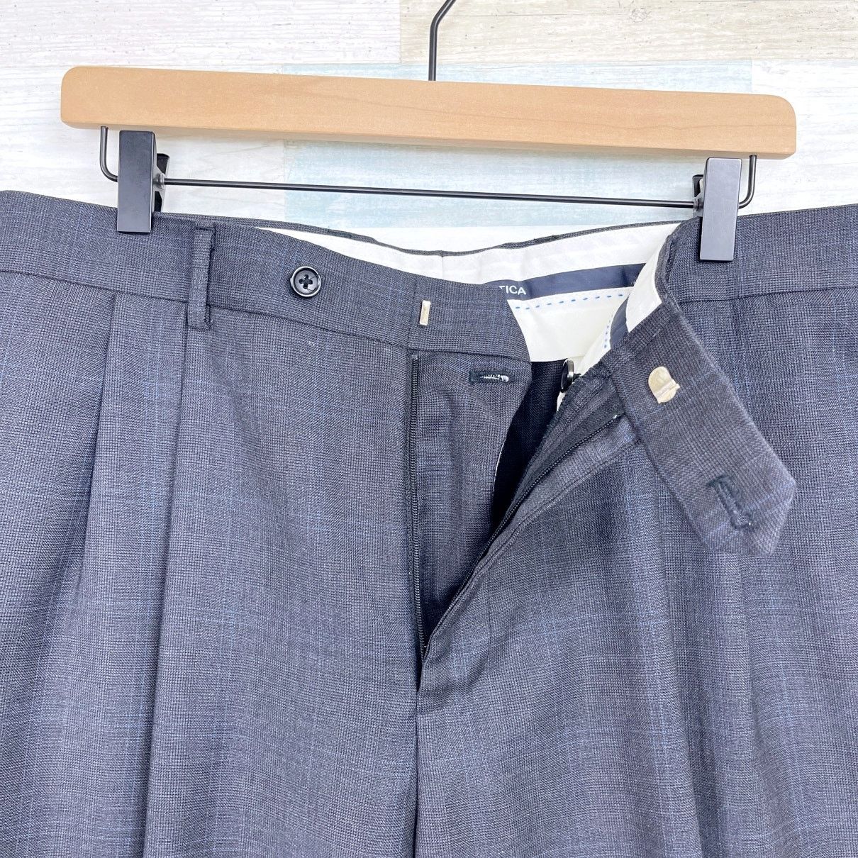 Nautica Nautica Wool Windowpane Suit Gray Two Button Mens 42L 36W Size 42L - 11 Thumbnail