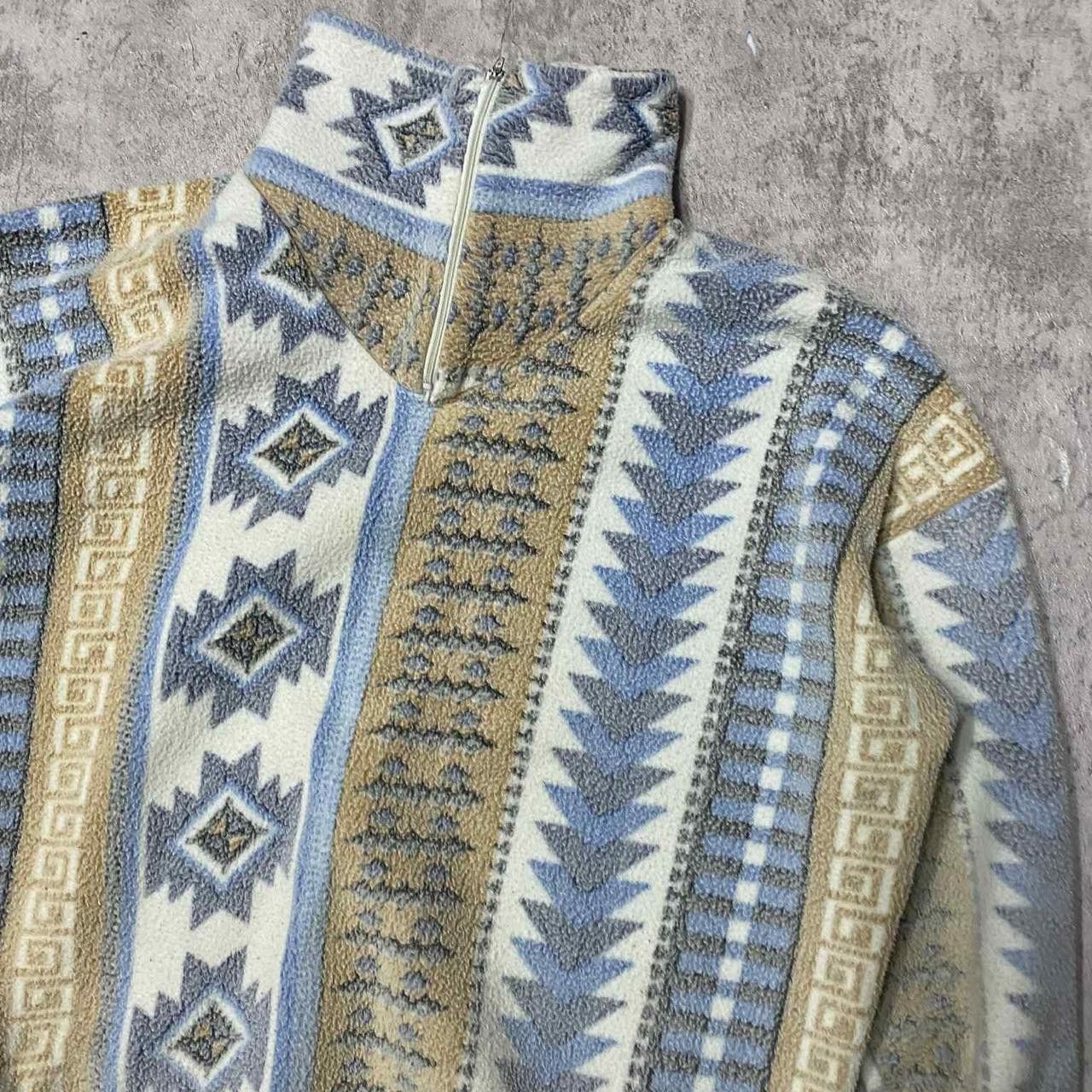 Other Blue and cream vintage 90s quarter zip sweater Size US L / EU 52-54 / 3 - 2 Thumbnail