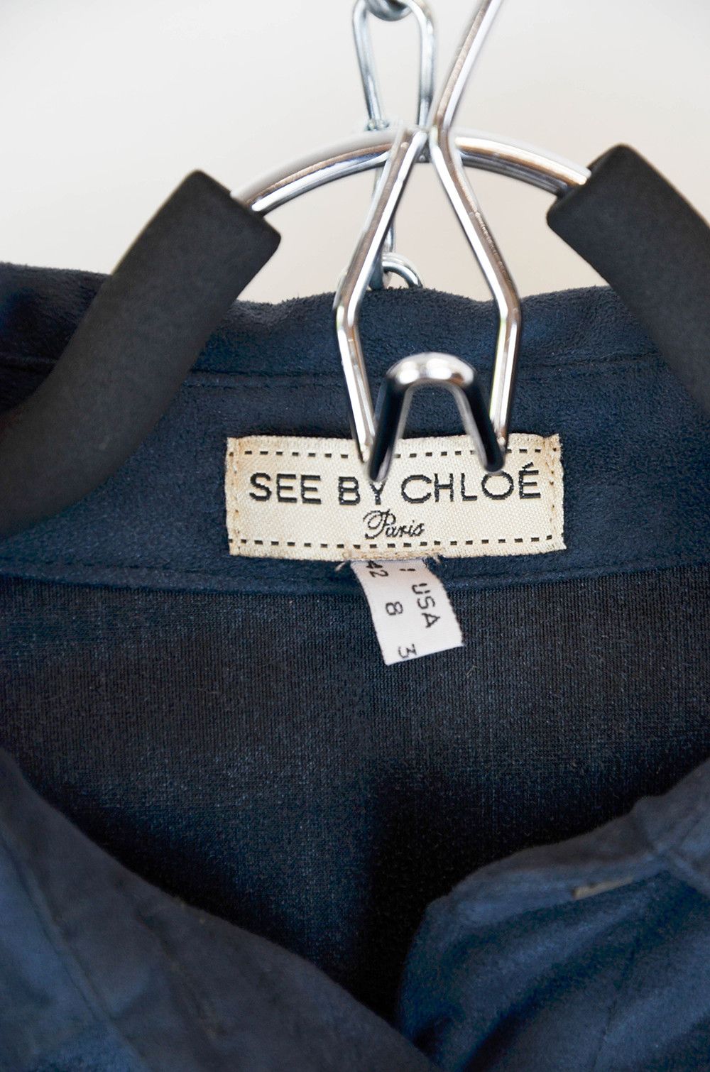 See by Chloe See By Chloé Navy Suede Button-Up Blouse – Size 42 (US 8) Size M / US 6-8 / IT 42-44 - 4 Thumbnail