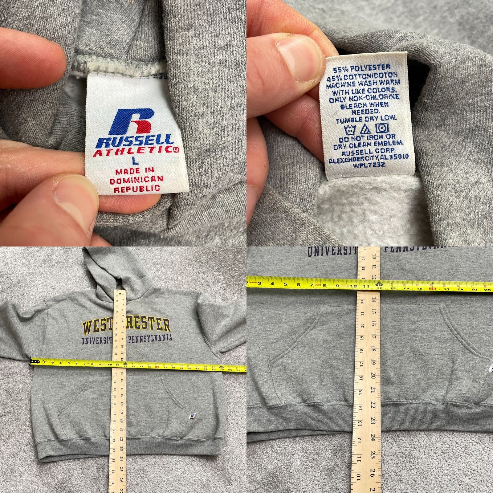 Russell Athletic VINTAGE Russell Athletic Hoodie Unisex Large Gray 90s Graphic Print Sweatshirt Size US L / EU 52-54 / 3 - 8 Thumbnail