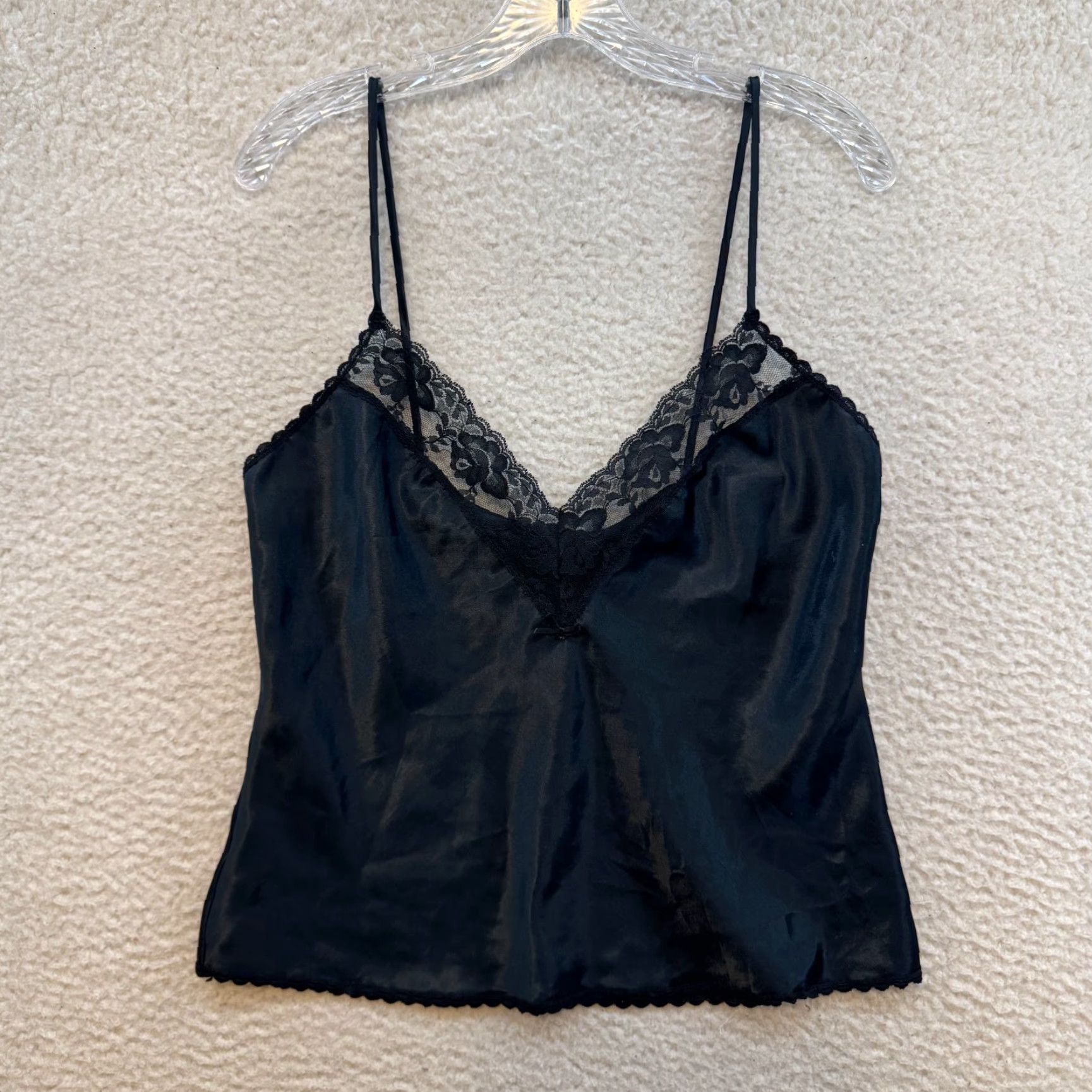 Vintage VINTAGE Myonne Camisole Top Camisole Women Medium Black Satin Lace Camisole Satin Lace Top Womens Size M / US 6-8 / IT 42-44 - 2 Thumbnail