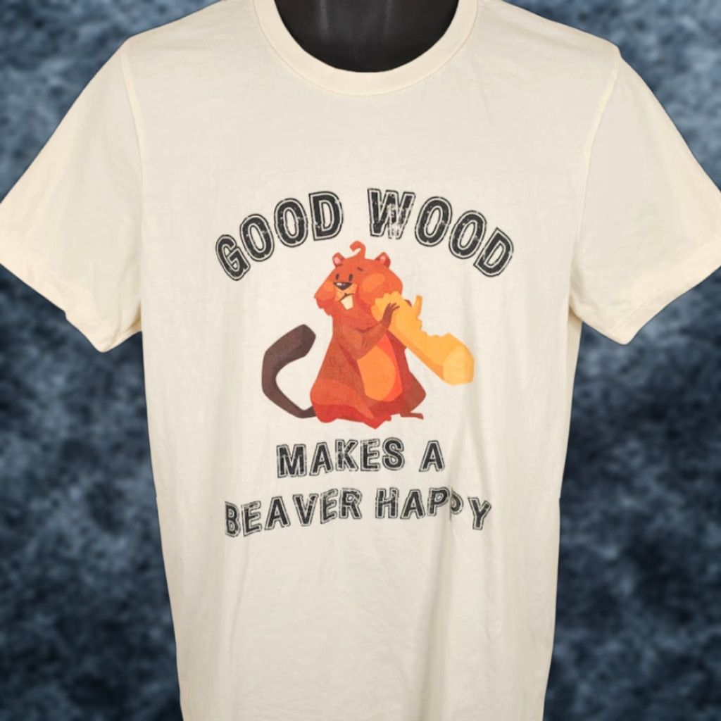 Vintage Bella + Canvas Happy Beaver T Shirt Mens Large Beige Good Wood Funny Joke Humor Men Shirts Size US L / EU 52-54 / 3 - 1 Thumbnail