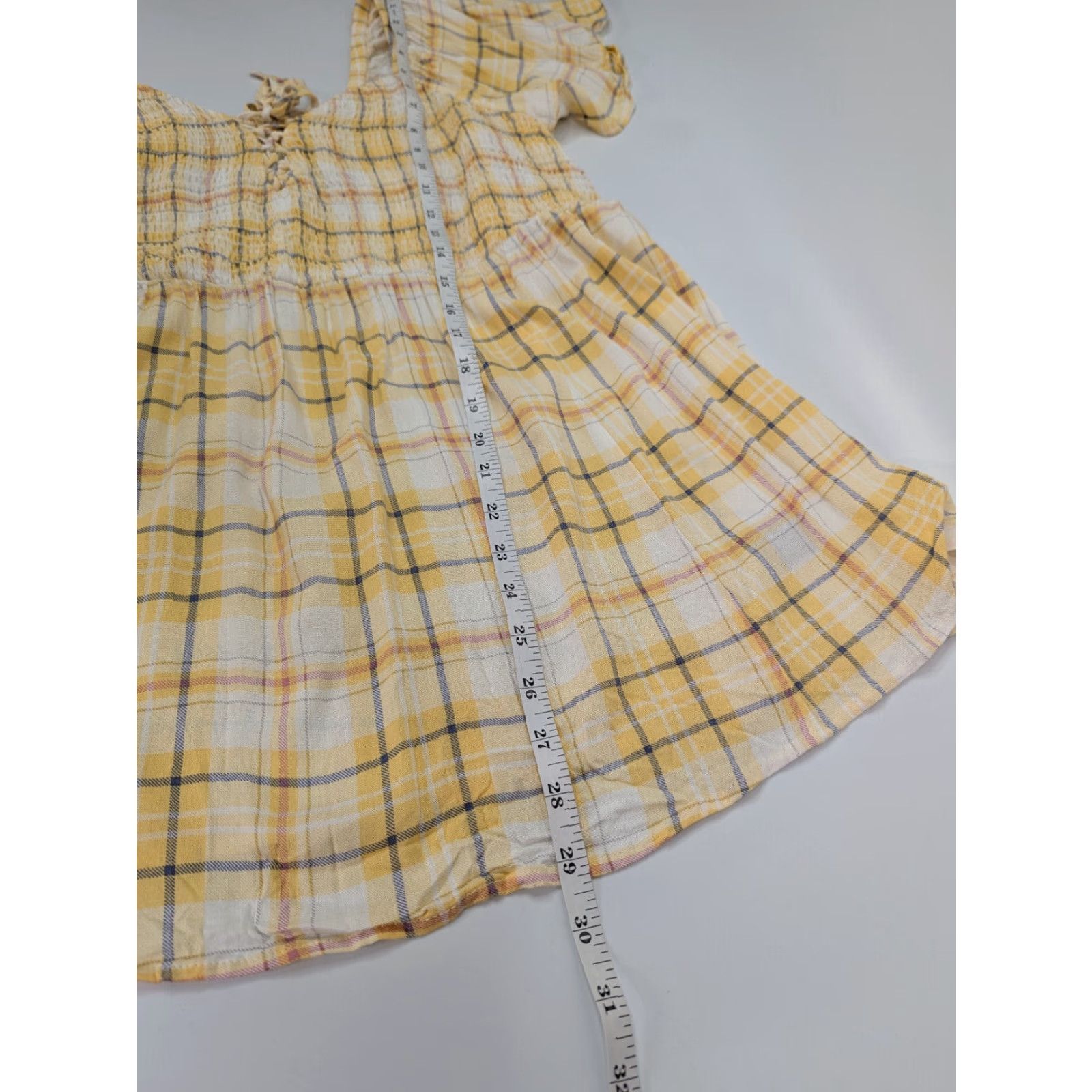 Torrid Torrid Blouse Shirt Plaid 2X Yellow Flutter Sleeve Bodice Smocked Slub Top Women Plus Size Size XXL / US 16-18 / IT 52-54 - 3 Thumbnail