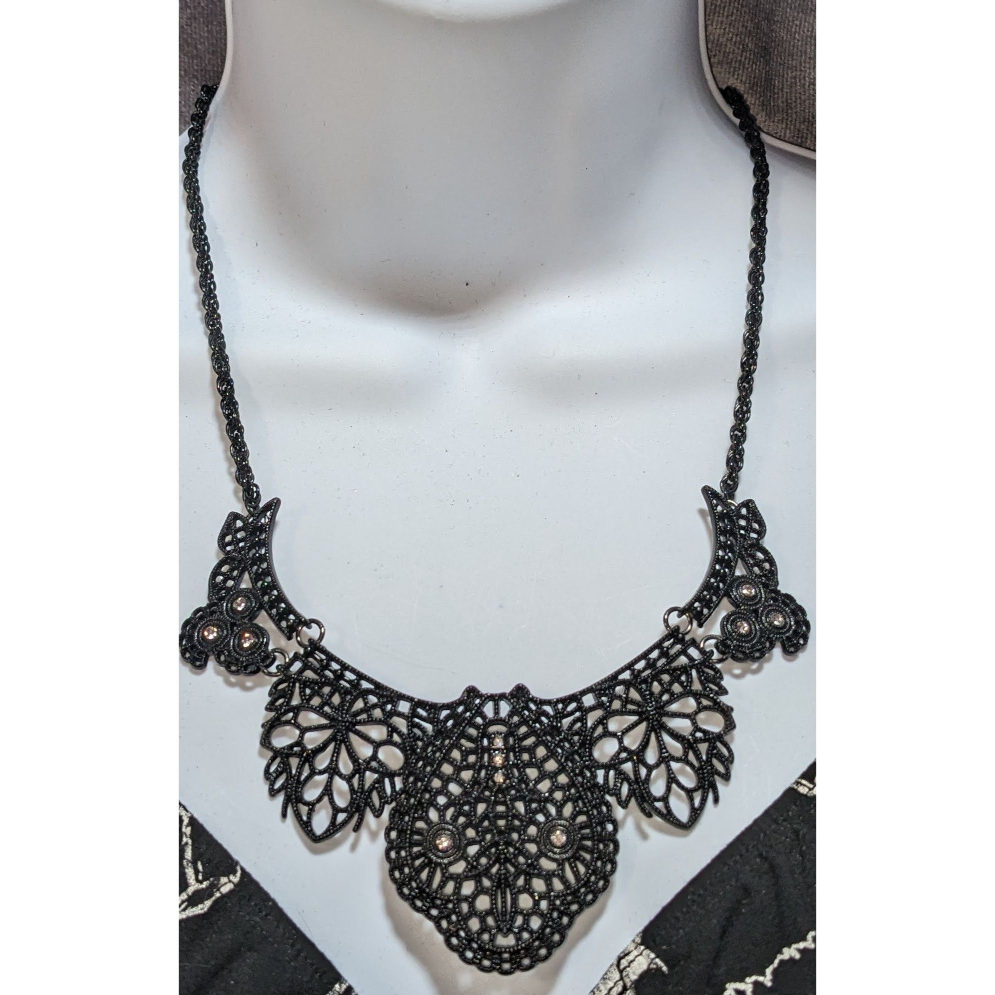 Other Gothic Black Lace-Like Metal Necklace With Rhinestone Accent Size ONE SIZE - 1 Thumbnail