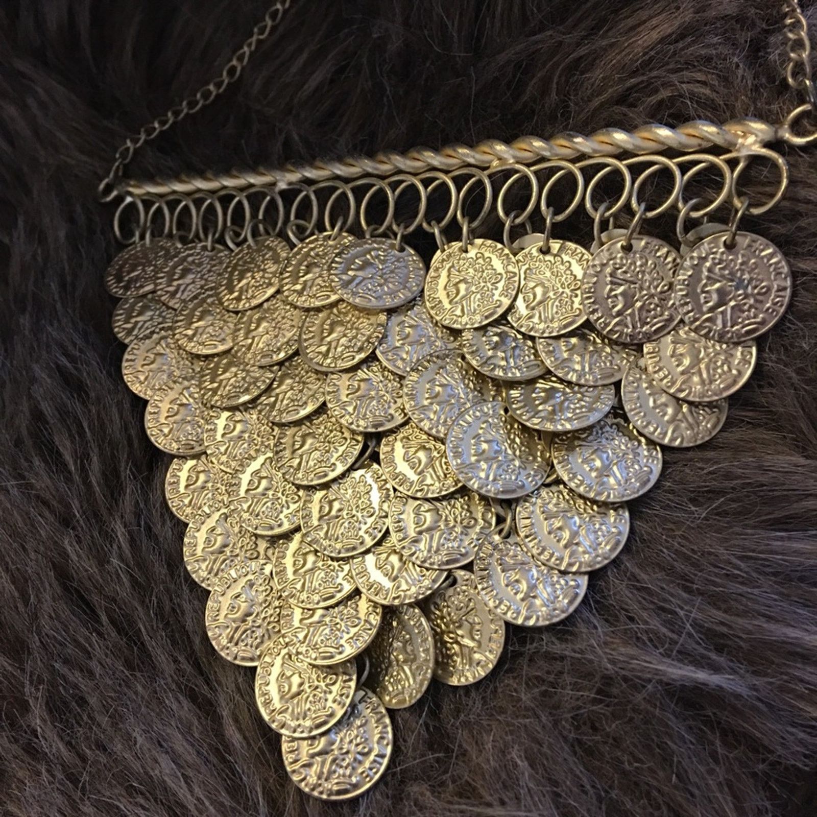 Jewelry Tiered gold tone faux French coin necklace Size ONE SIZE - 7 Thumbnail