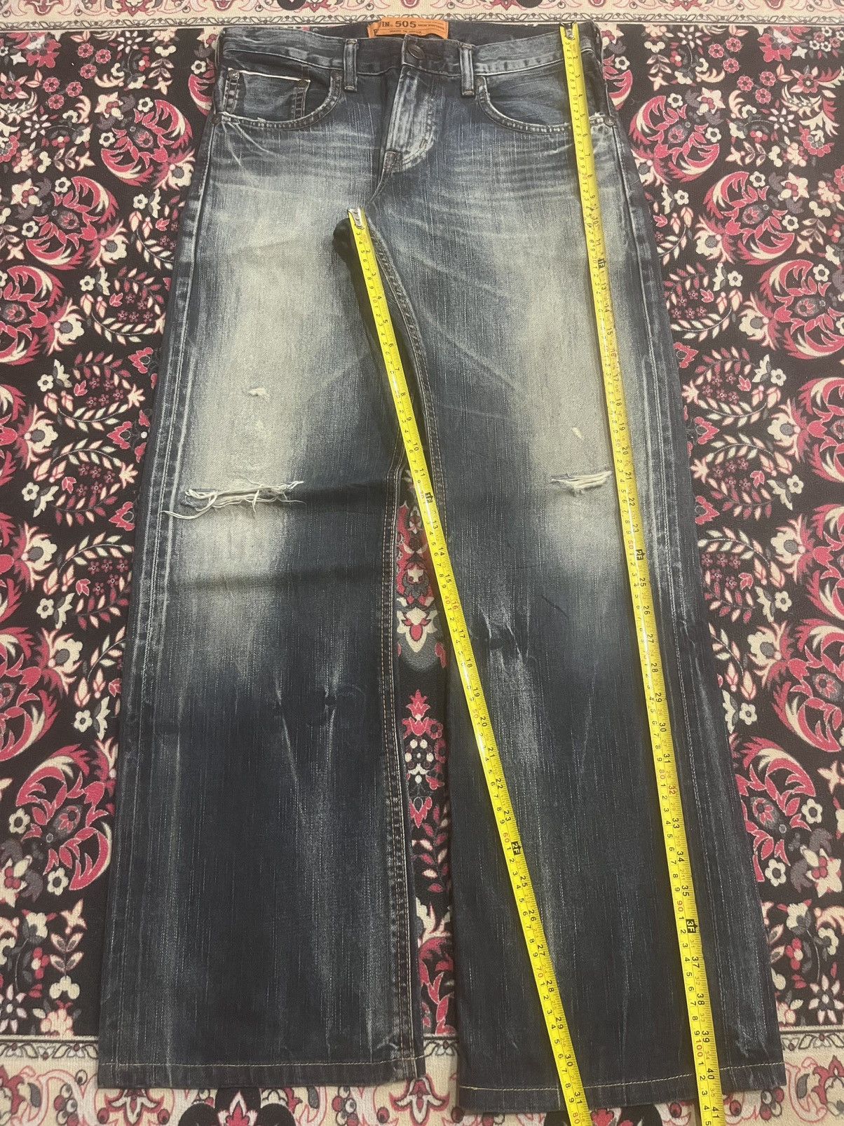 Vintage Edwin 505 Dark Faded Ripped Buckle Back Selvedge Flare Jeans Size US 30 / EU 46 - 14 Thumbnail