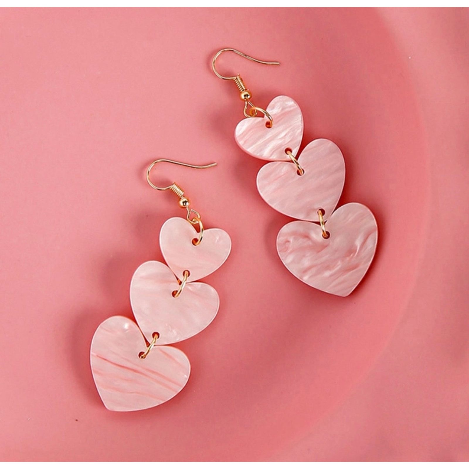 Diamond Earrings x Jewelry Acacia Triple Pink Heart Long Drop Earrings 2-C-6-08, Women's