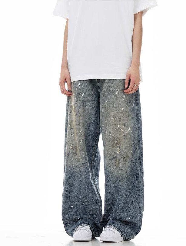 Vintage American street retro washed distressed loose splatter jeans Size US 32 / EU 48 - 3 Thumbnail