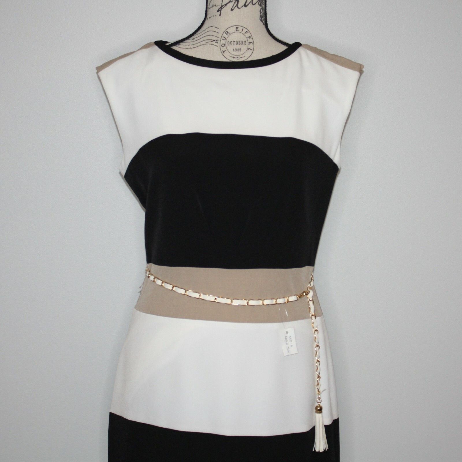 Other SD Collection Neutral Stretch Crepe Color Block Sheath Dress Size M / US 6-8 / IT 42-44 - 12 Thumbnail