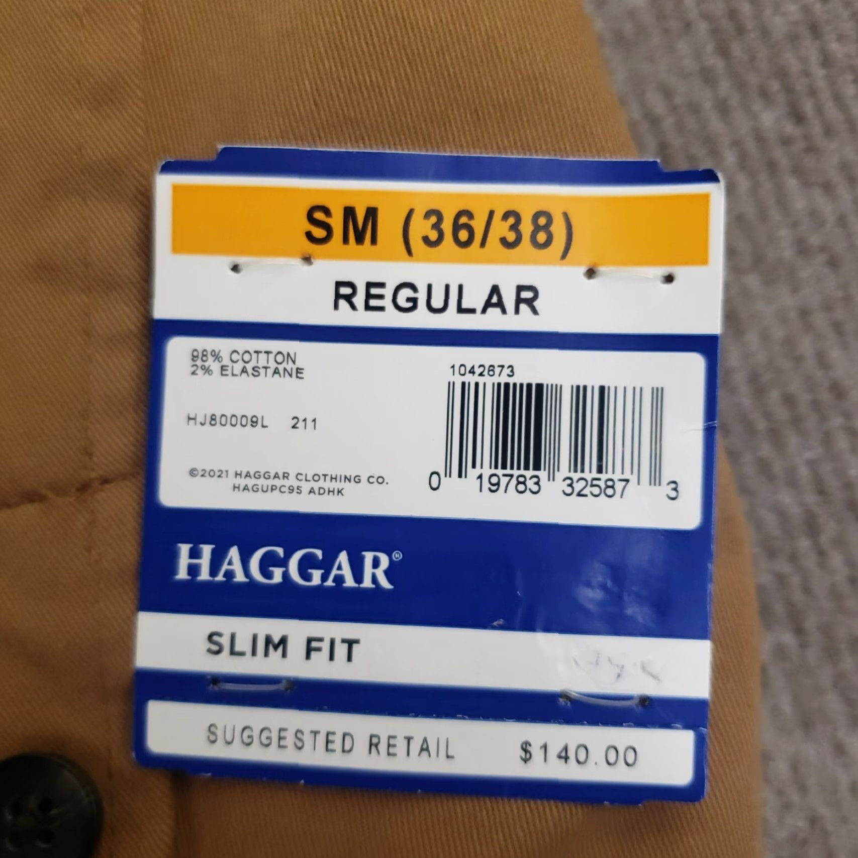 Haggar Haggar Jacket Slim Fit Men’s Small 36-38 Tan Brown Smart Wash Stretch Two-Button Notch Lapel Sport Coat Regular Cotton Spandex Vintage No Size US S / EU 44-46 / 1 - 7 Thumbnail