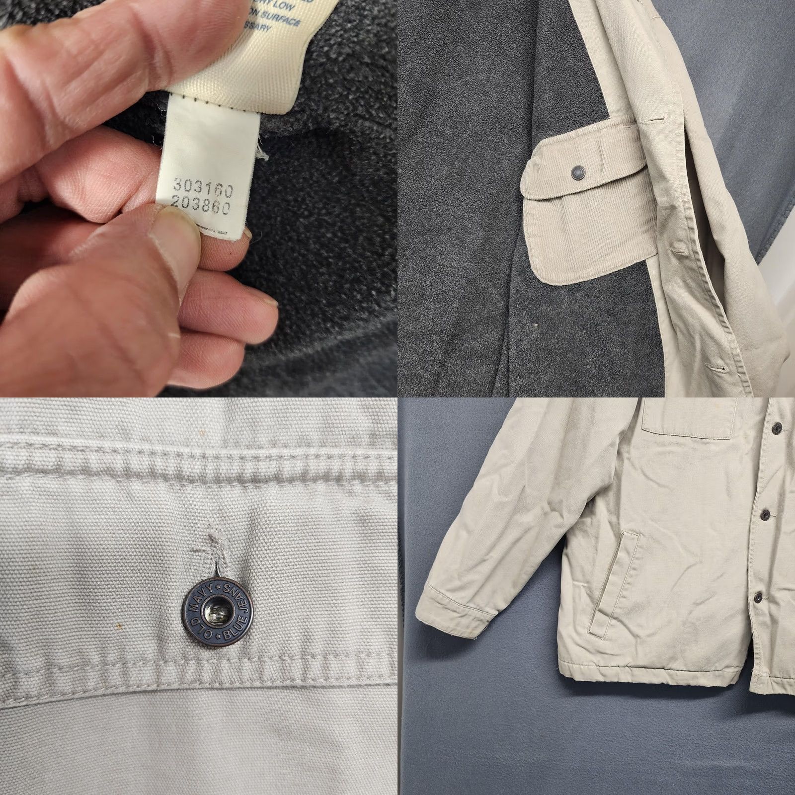 Old Navy Old Navy Painter's Jeans Jacket Mens L Khaki Fleece Lined Chore Work Shacket Size US 33 - 9 Thumbnail
