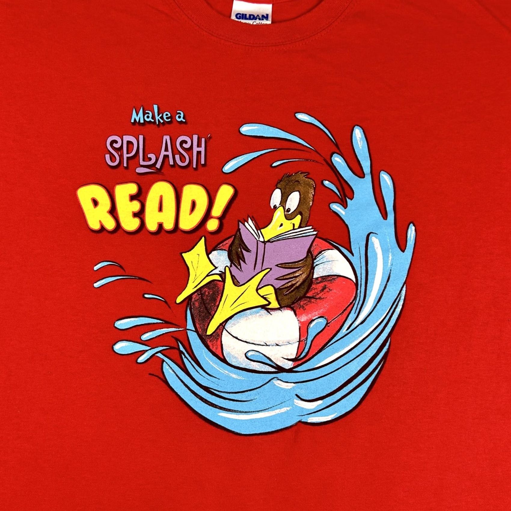 Gildan VINTAGE MAKE A SPLASH READ CARTOON T-Shirt XL red Men Short Sleeve Cotton 80s 90s NYC Public Library Nike Size US XL / EU 56 / 4 - 6 Thumbnail