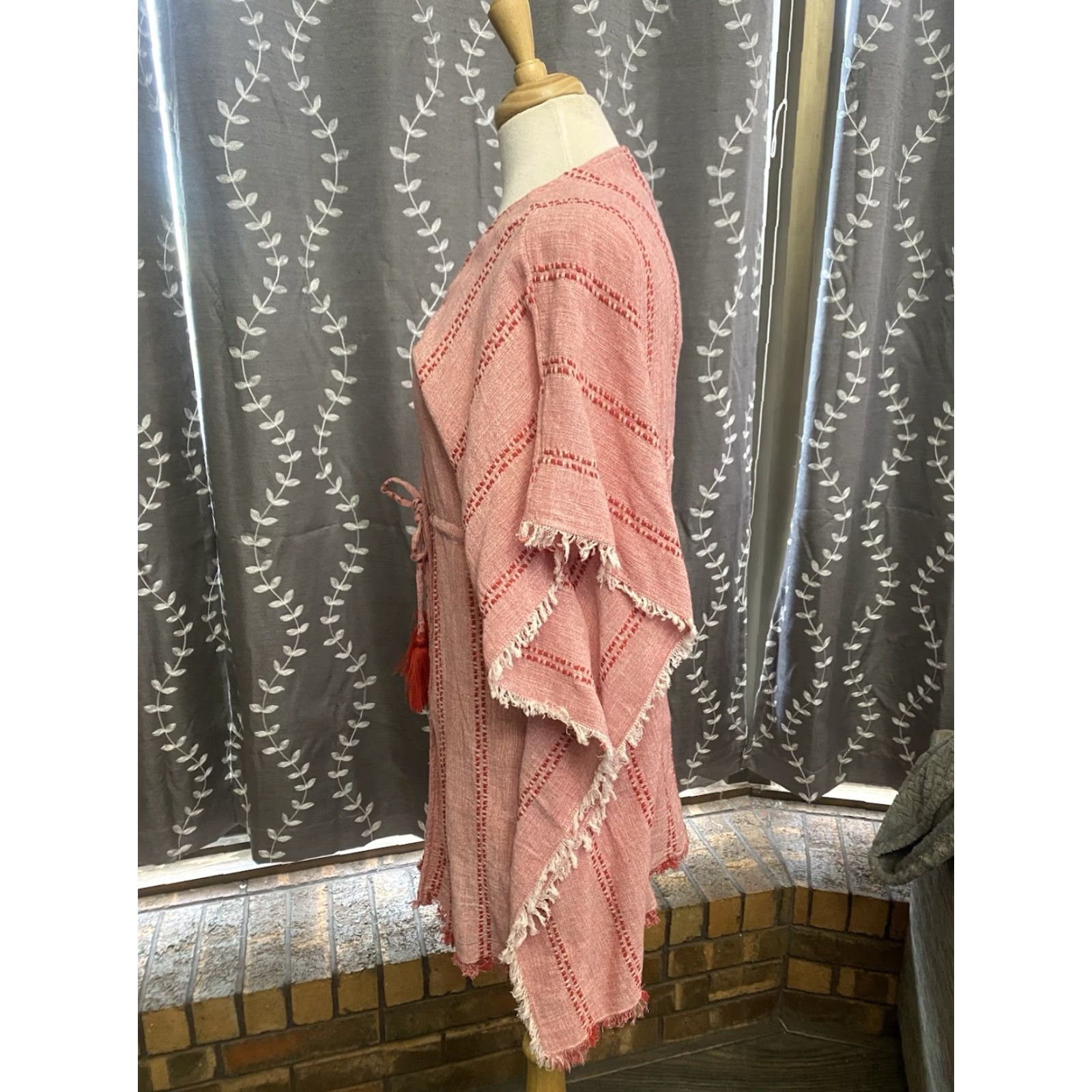 Vintage Elan Blouse Women M Red Linen Sleeveless Front Tie Kimono Beach Bohemian Fringe NEW NWT Size M / US 6-8 / IT 42-44 - 2 Thumbnail