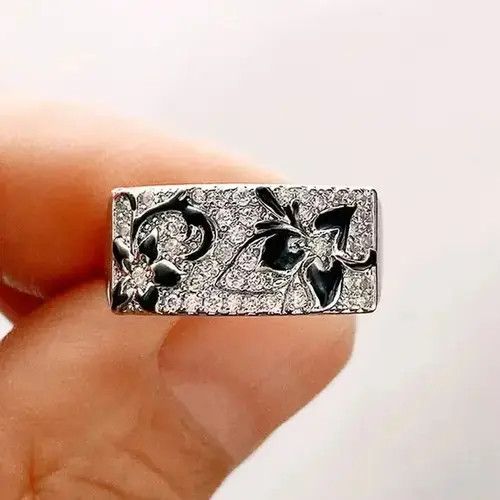 Jewelry Black Flower Pattern Finger-ring Size ONE SIZE - 1 Thumbnail