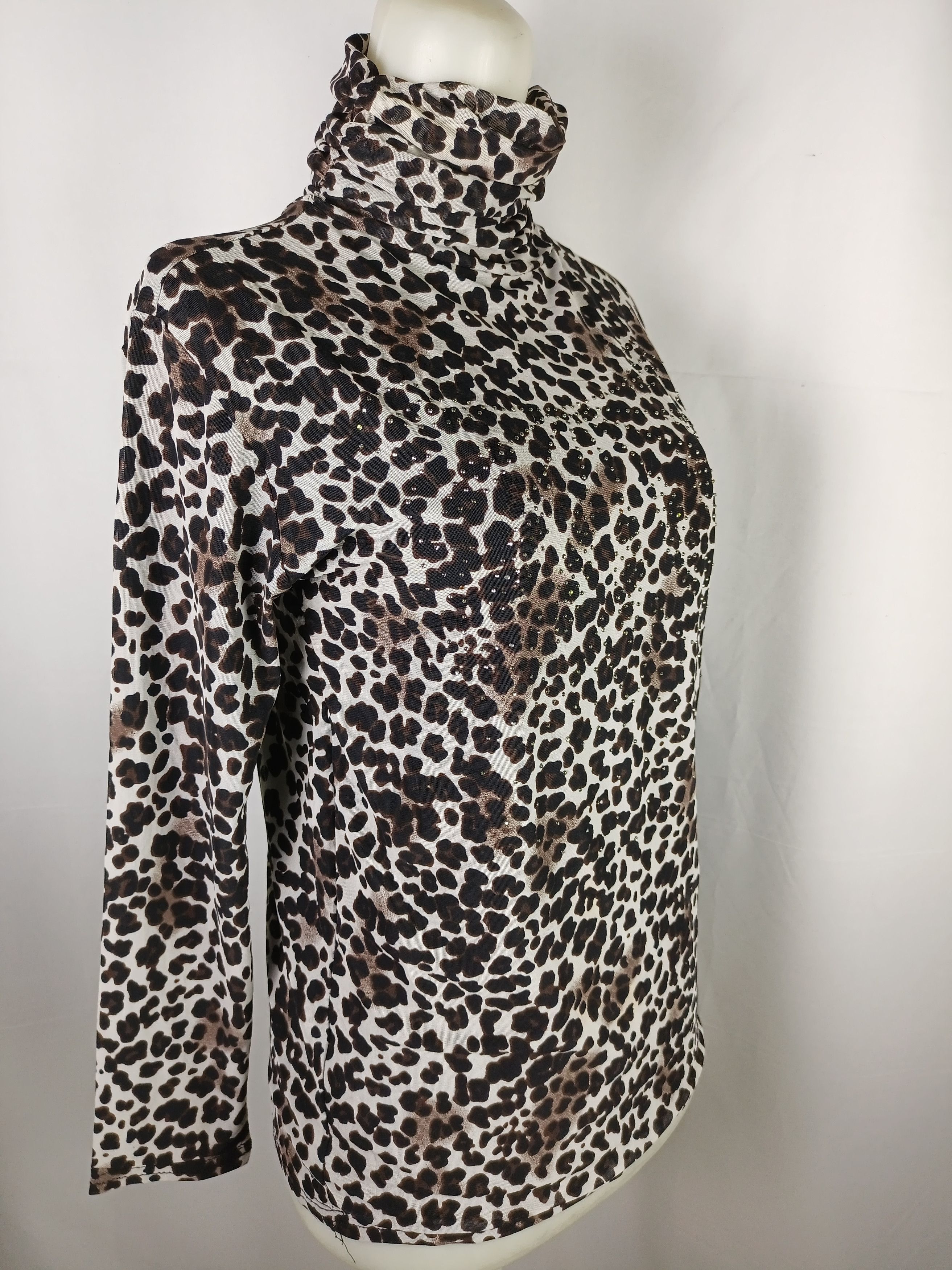 If Six Was Nine × Japanese Brand × Vintage Women's Long Sleeve Rhinestones Leopard Print Turtleneck Size M / US 6-8 / IT 42-44 - 13 Thumbnail