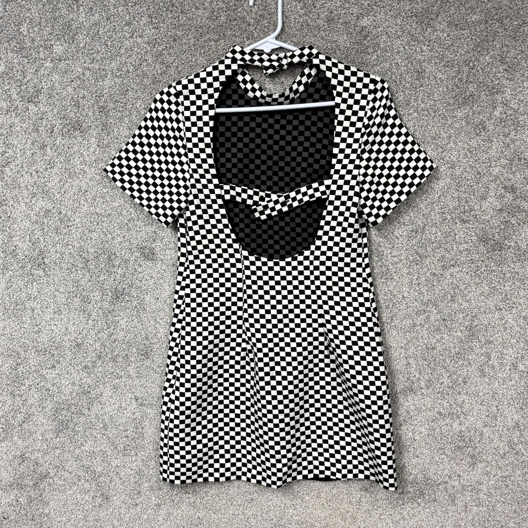 Zara Zara Mini Bodycon Dress XS Checkerboard Cutout Back Y2K Clubwear Geometric Black/White Womens XS Party/Cocktail Short Sleeve High Neck Vintage No Size XS / US 0-2 / IT 36-38 - 4 Thumbnail