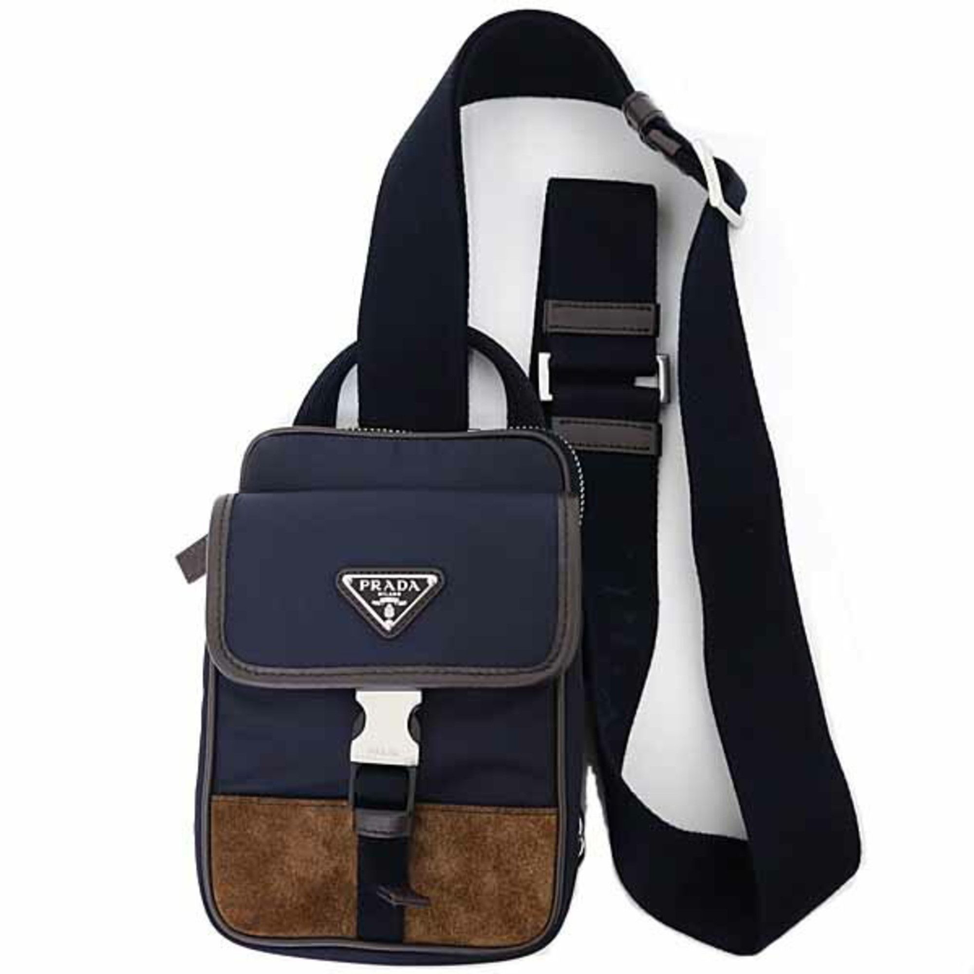 Prada Prada Re-Nylon x Leather Smartphone Case/Shoulder Bag 2ZH194 F0C1B BLU+CAFFE Navy/Dark Brown Size ONE SIZE - 1 Thumbnail