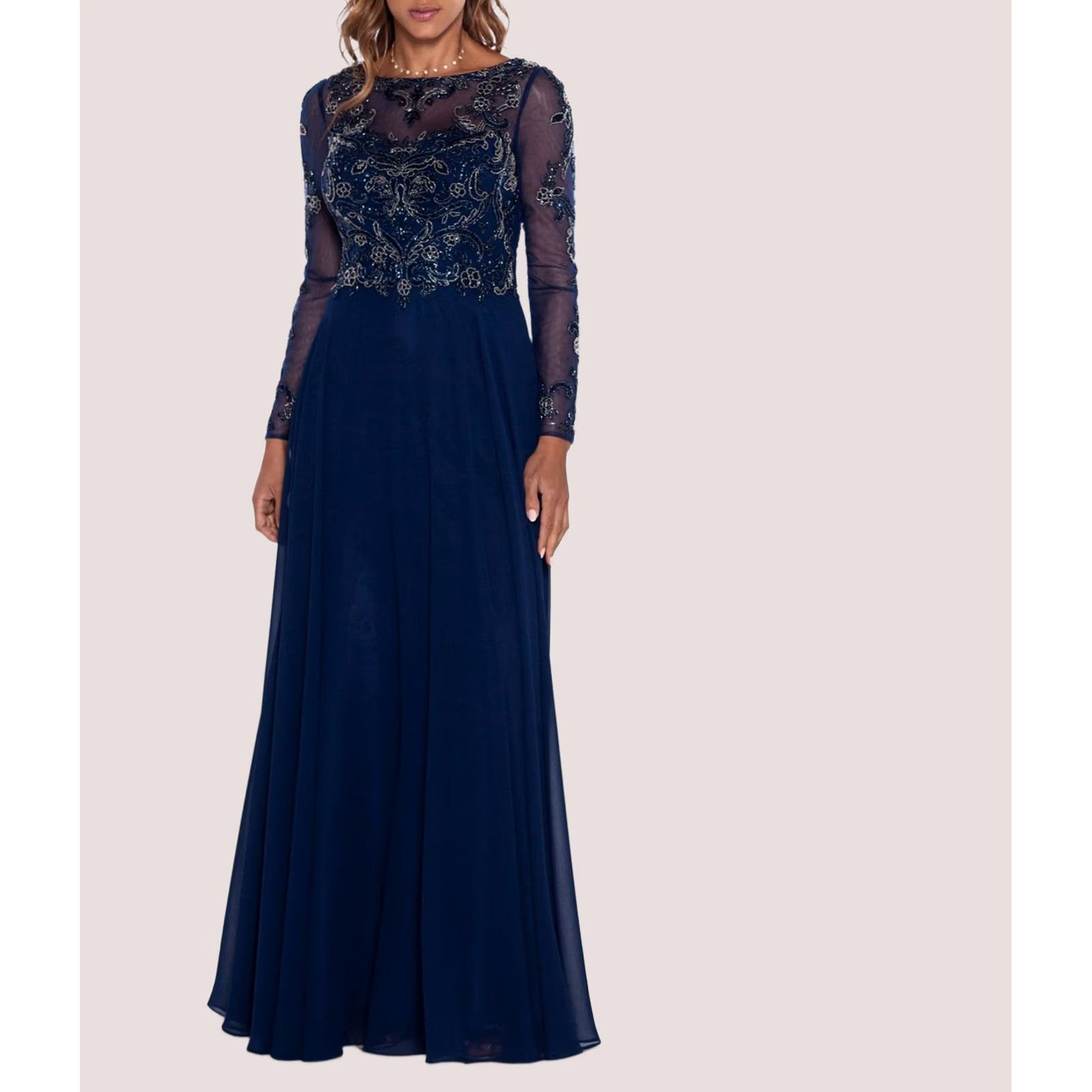 Vintage XSCAPE Womens Beaded Gown Fit & Flare Dress navy Petite 12P Size XL / US 12-14 / IT 48-50 - 1 Thumbnail