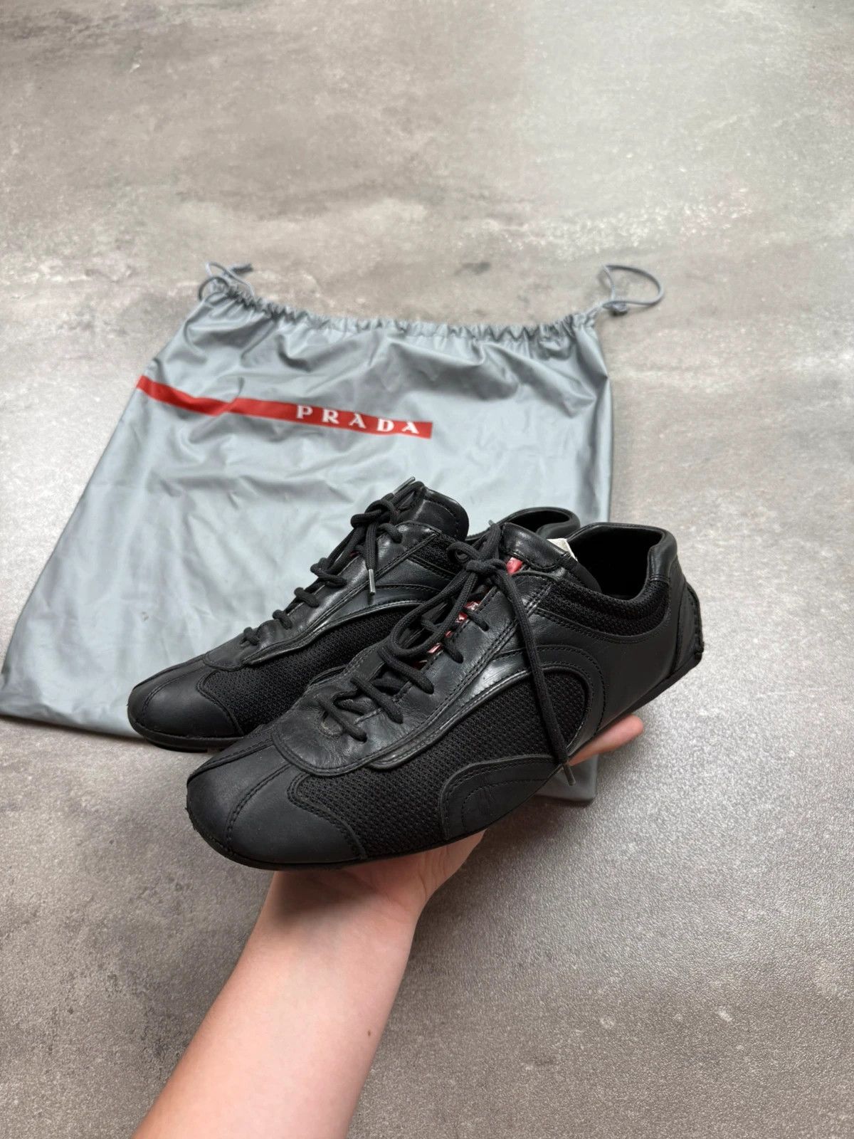 gm様Prada 00s Low Flat Car Shoes Car Shoe By Prada Men's Brown Textured Leather Driving Shoes