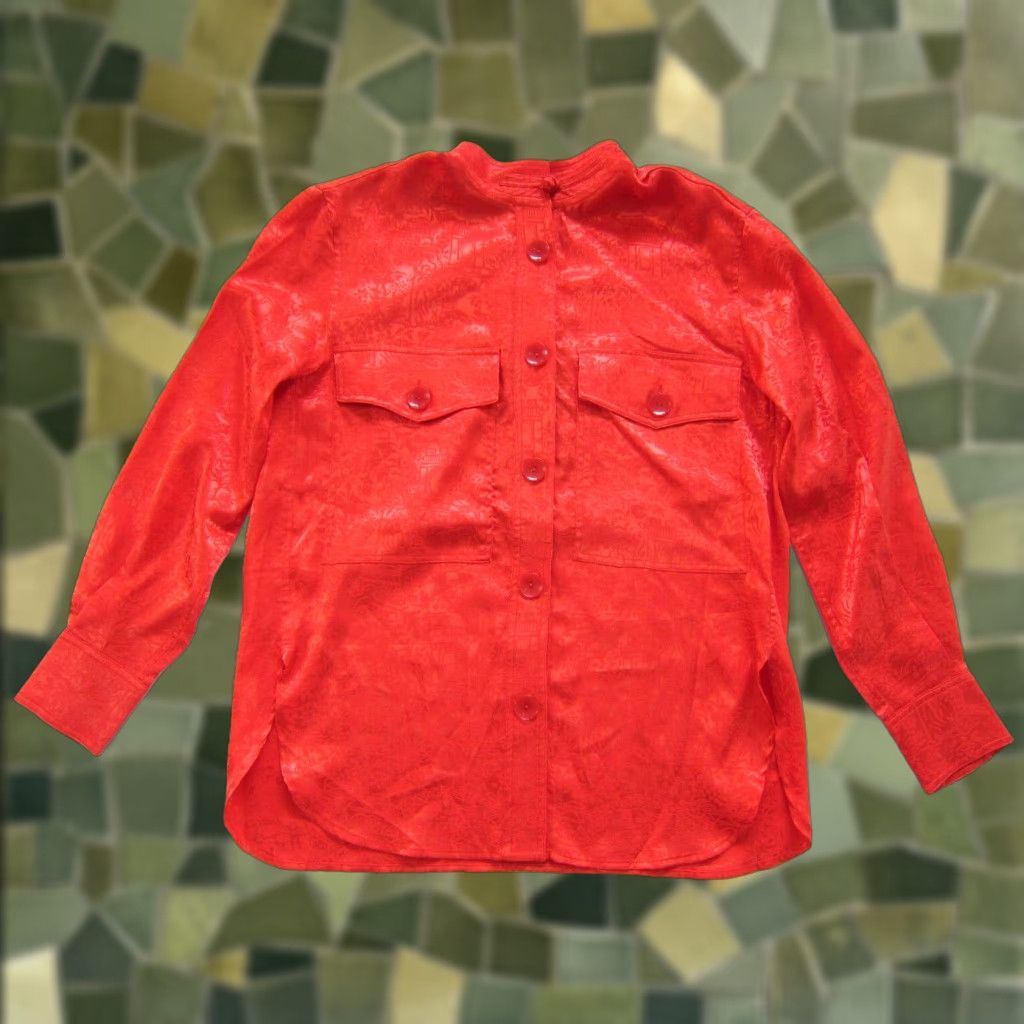 Vintage NWT Mukzin Red Satin Silky Pocket Button Down Long Sleeve Asian Blouse S 160/84A Red Satin Blouse with Pockets Size S / US 4 / IT 40 - 1 Thumbnail