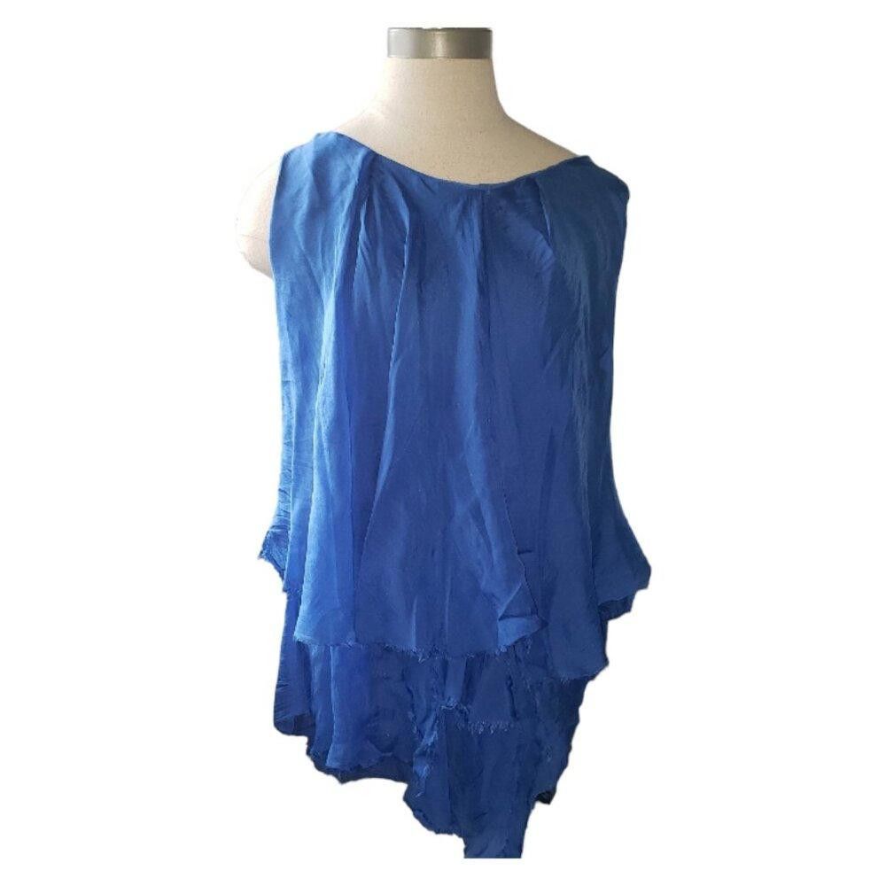 Designer CT1676 Tina Stephens Royal Blue Layered Sleeveless Blouse Size S / US 4 / IT 40 - 2 Thumbnail