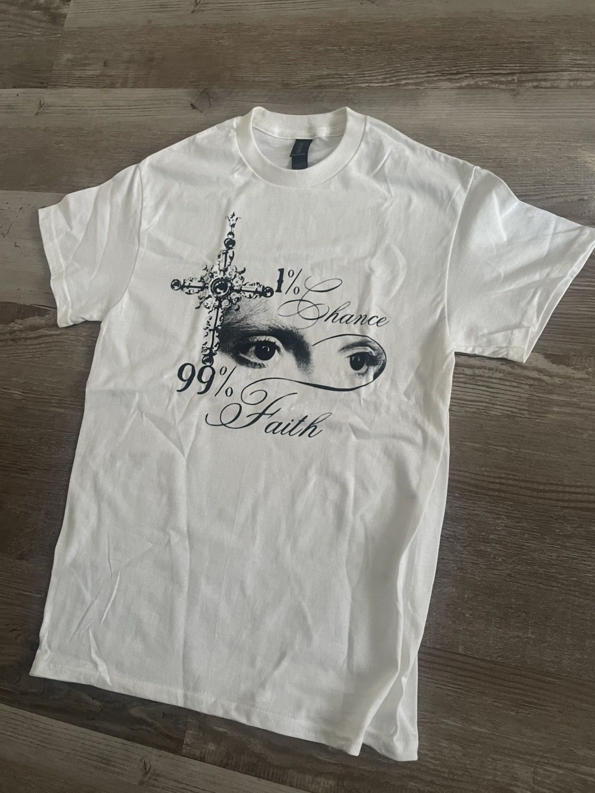 Homemade White Graphic Faith Cross T-Shirt – 100% Cotton – Size S / M Size US S / EU 44-46 / 1 - 3 Thumbnail