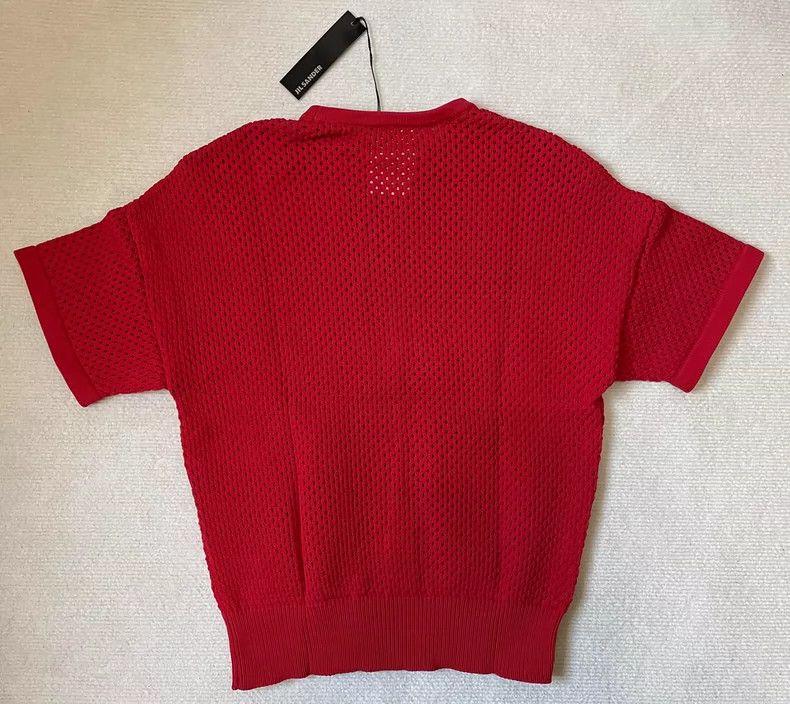 Jil Sander Jil Sander Red knitted mesh short sleeves Size L / US 10 / IT 46 - 2 Thumbnail