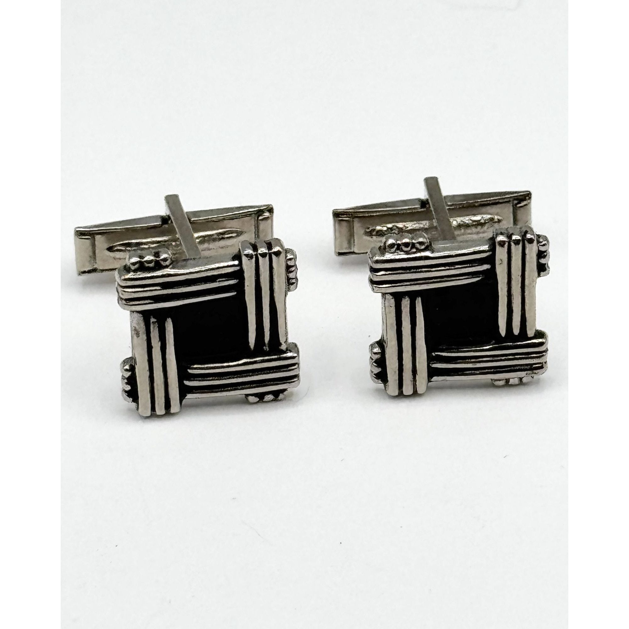 Vintage Vintage silver tone black unisex cuff links Size ONE SIZE - 1 Thumbnail