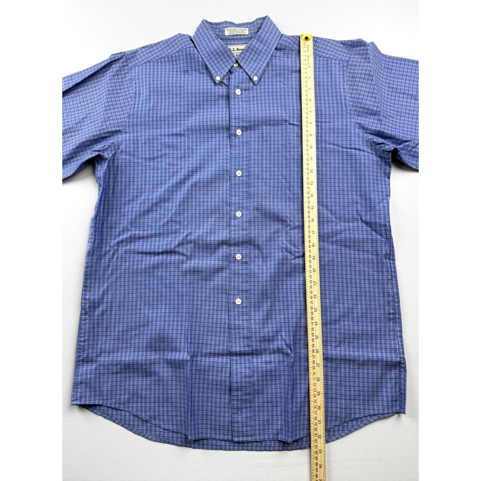 Vintage VINTAGE L.L. Bean Dress Shirt Mens 16.5 32/33 Blue Check Single Needle Hong Kong Size 46R - 4 Thumbnail