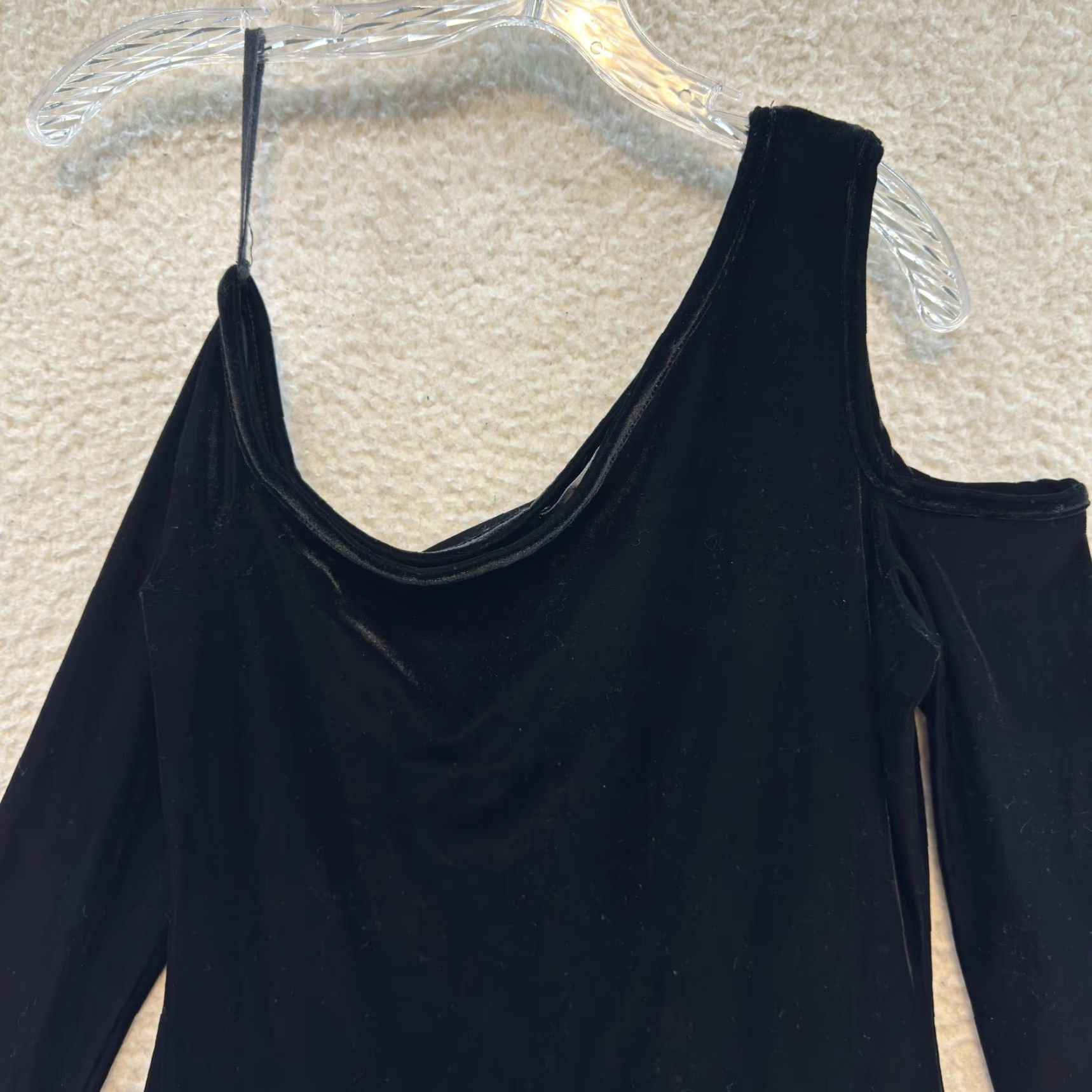 Velvet VINTAGE Y2K One Shoulder Mini Dress Black Velvet Asymmetrical Cocktail LBD Large | Bui Yah Kah | Goth Look | L Size L / US 10 / IT 46 - 3 Thumbnail