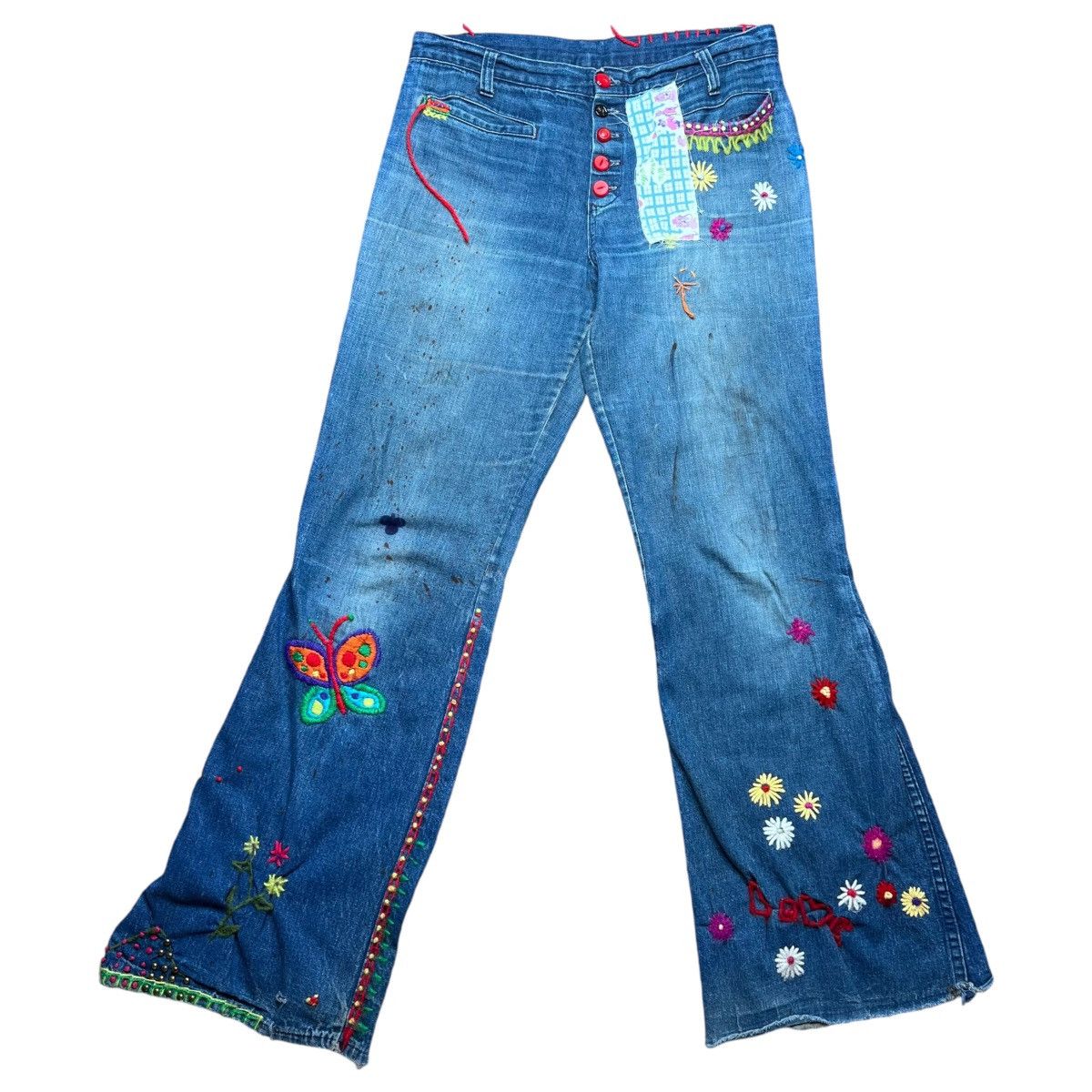 Vintage Vintage 1970s Denim Custom Hippie Bellbottom Flare Jeans Size 31" - 1 Thumbnail