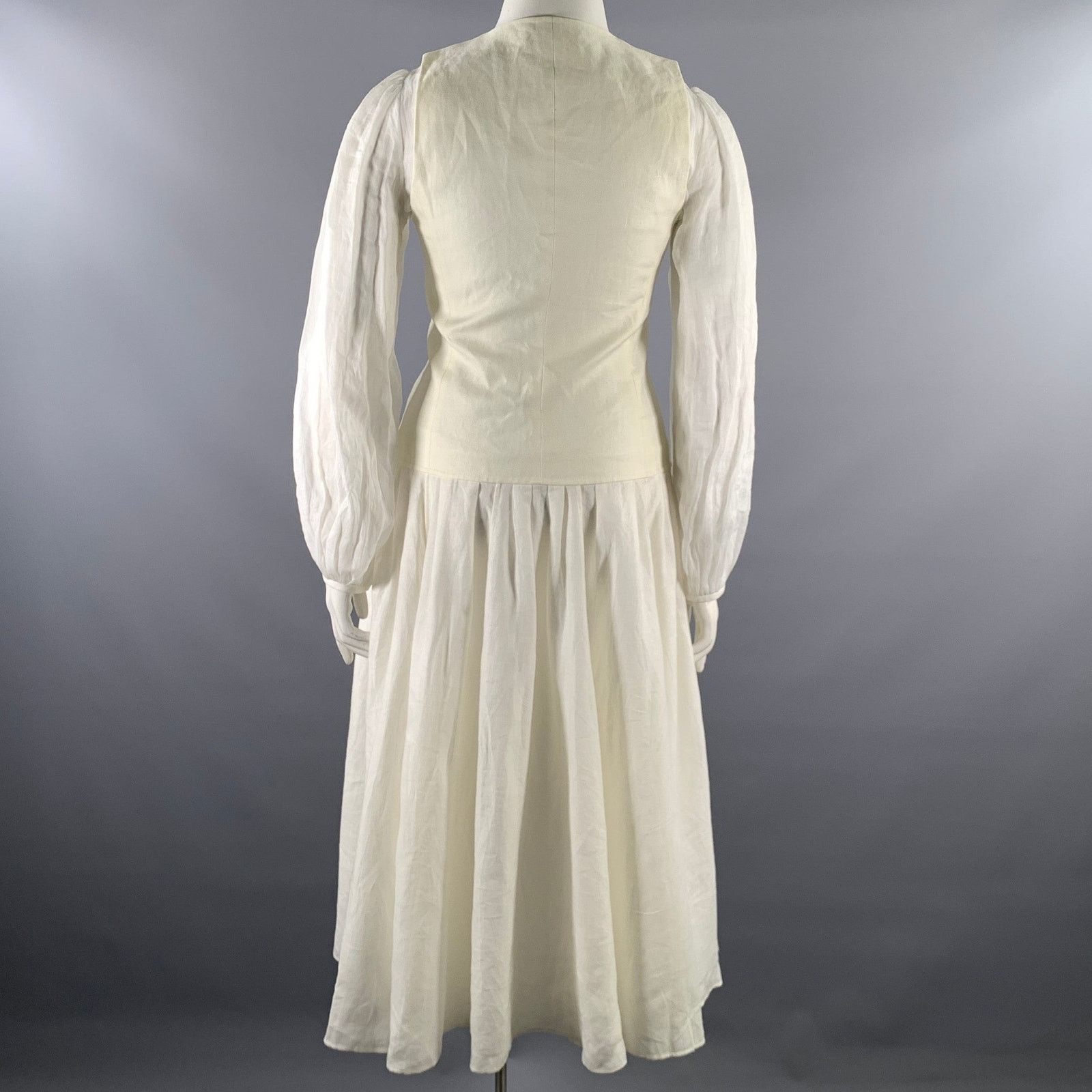 Chloe CHLOE Size L Cream Linen Ramie Twill Vest Midi Dress Size L / US 10 / IT 46 - 3 Thumbnail