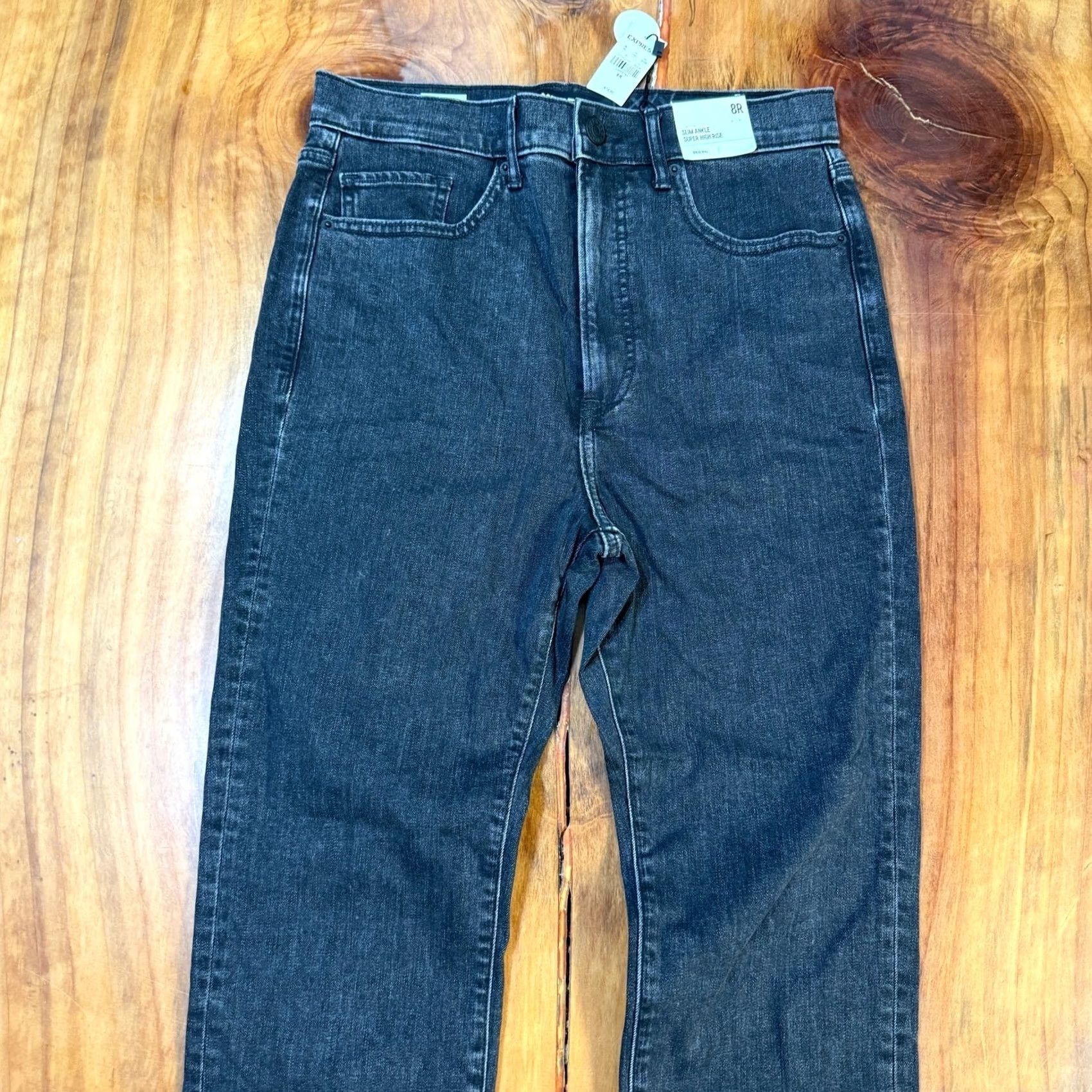 Express VINTAGE Express Jeans 8R Slim Ankle Straight Super High Rise Dark Denim 5-Pocket Womens 90s Rise >10.5in"} Size 30" / US 8 / IT 44 - 3 Thumbnail