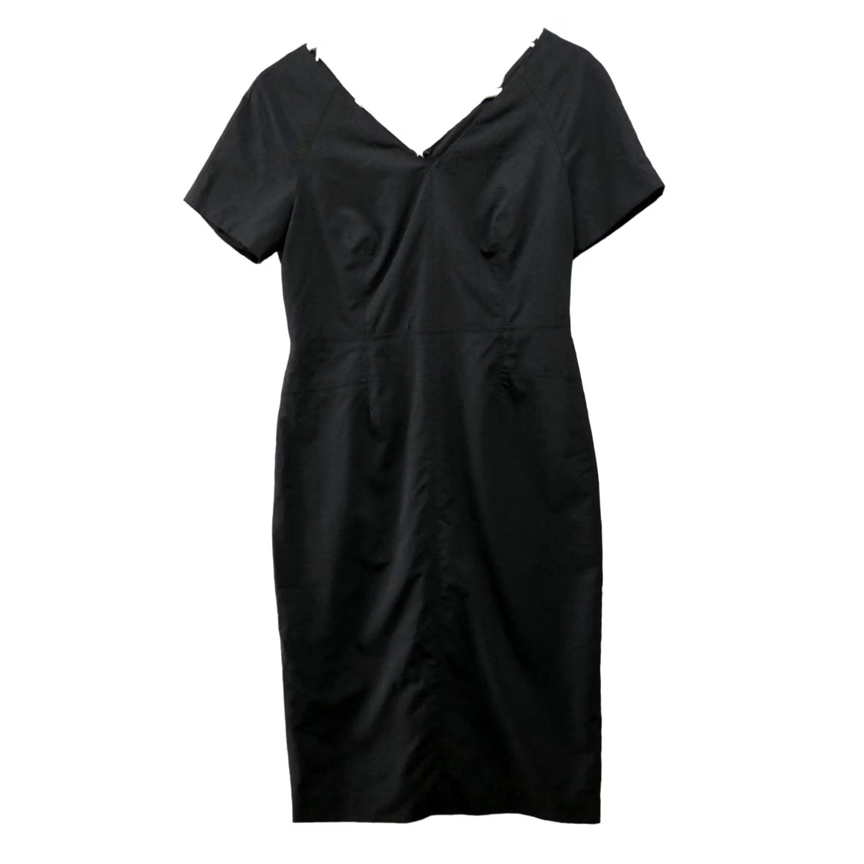 Banana Republic Banana Republic Wool Stretch Sheath Dress Size 4P Black Short Sleeve V-Neck Midi Dress Women Workwear Formal Professional Size 27" / US 4 / IT 40 - 2 Thumbnail