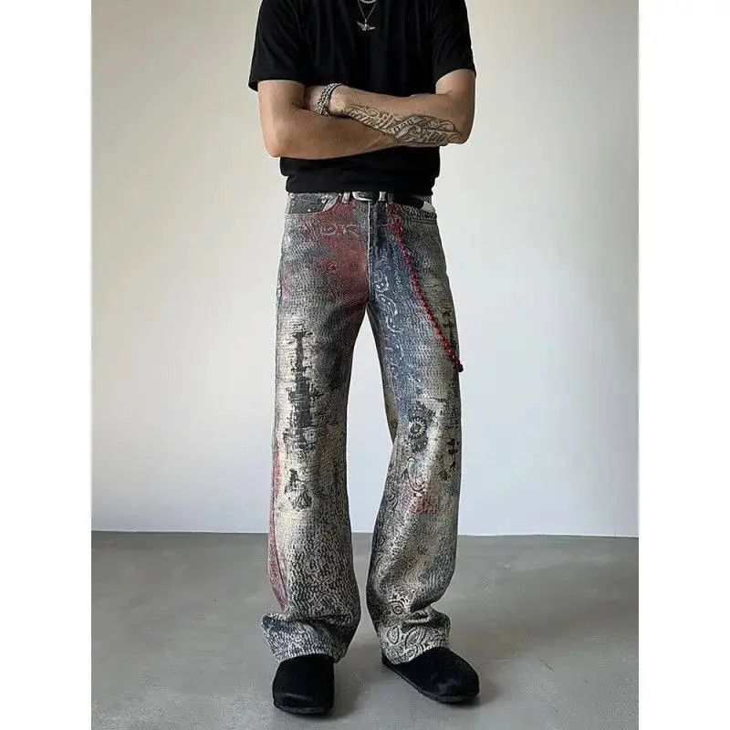 Japanese Brand Retro loose splashed ink graffiti printed jeans Size US 32 / EU 48 - 5 Thumbnail