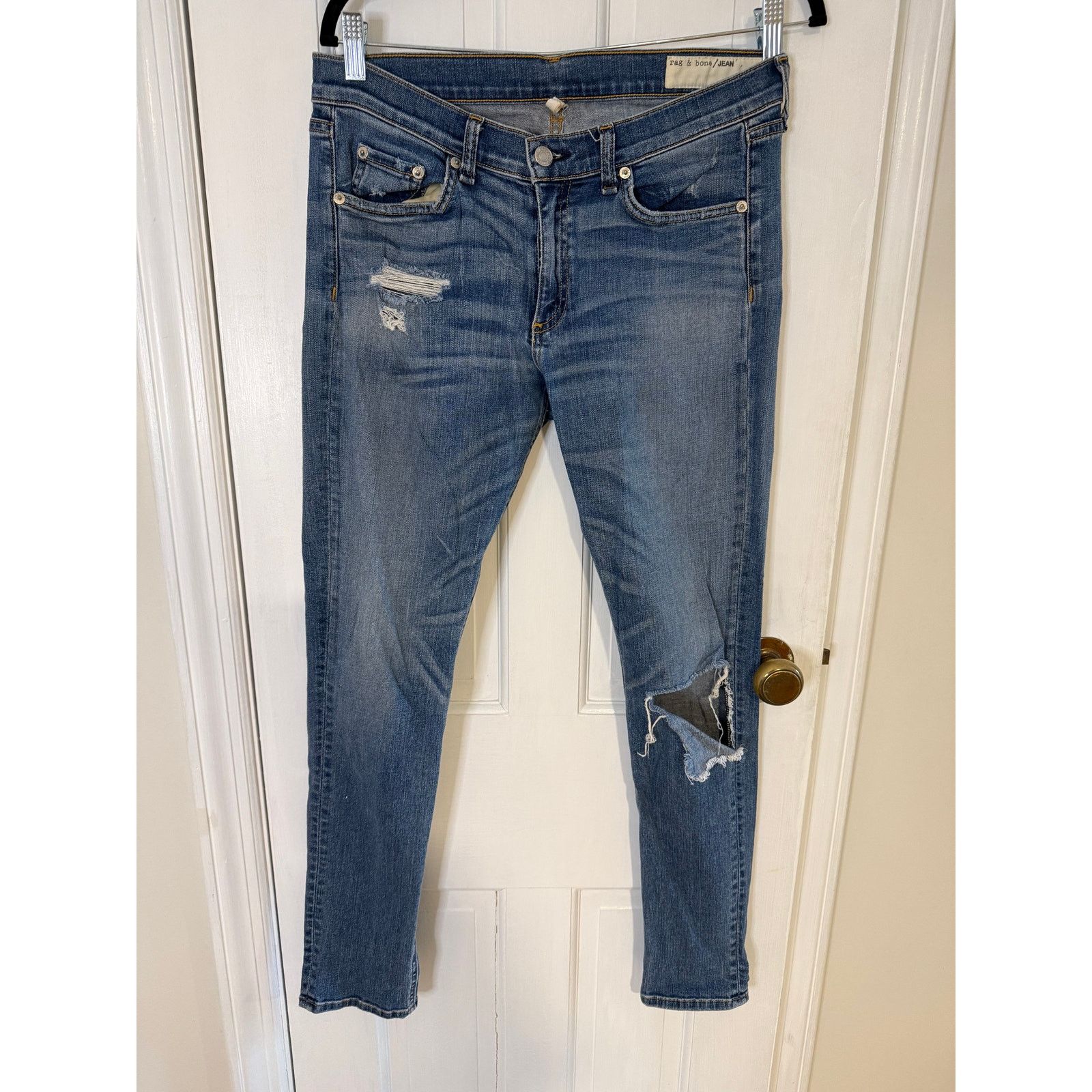 Rag & Bone Rag and Bone Skinny Distressed Blue Jeans Size 30 Size 30" / US 8 / IT 44 - 1 Thumbnail