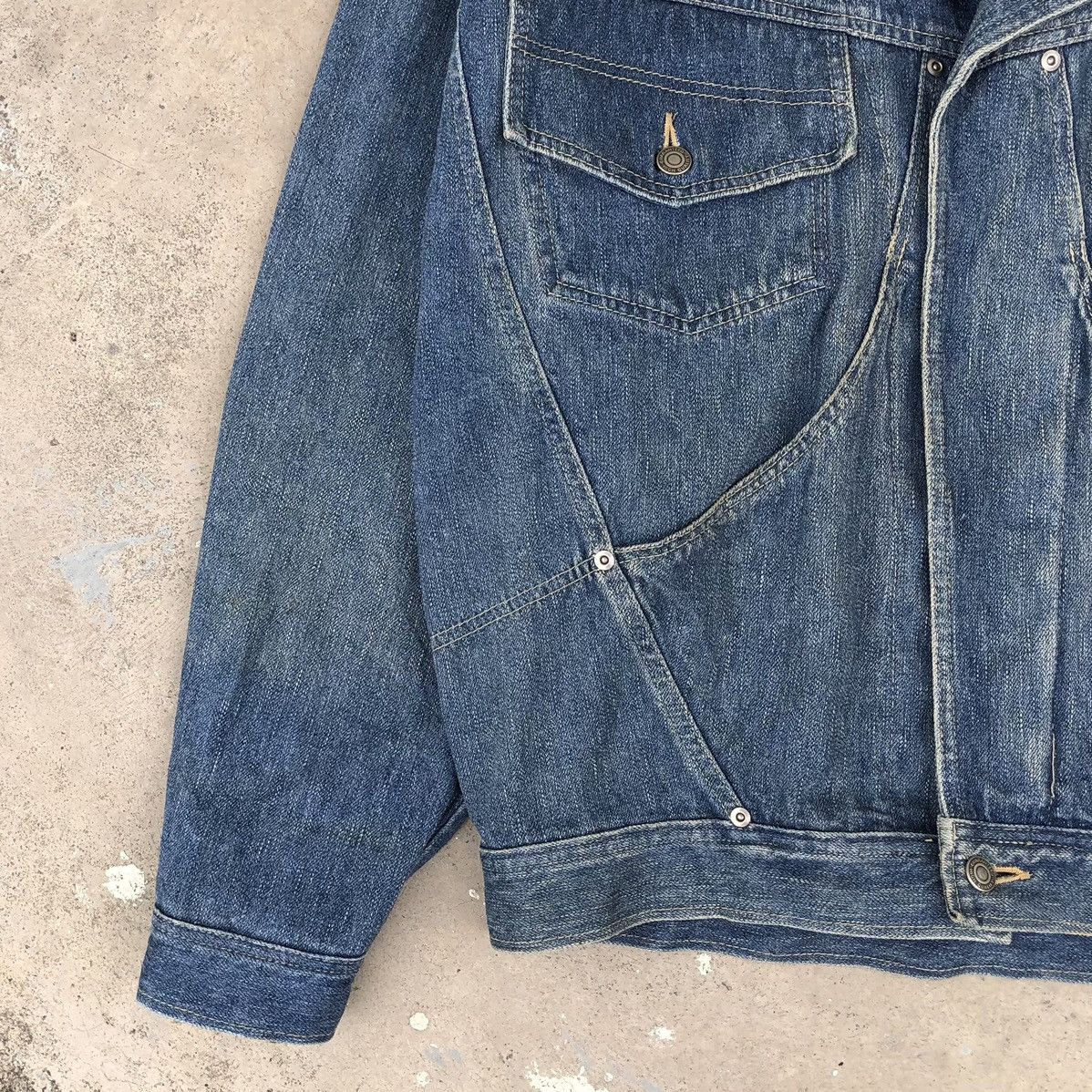 Vintage Vintage 1980s Denim Bomber Buckle Jacket Pockets Size US L / EU 52-54 / 3 - 5 Thumbnail