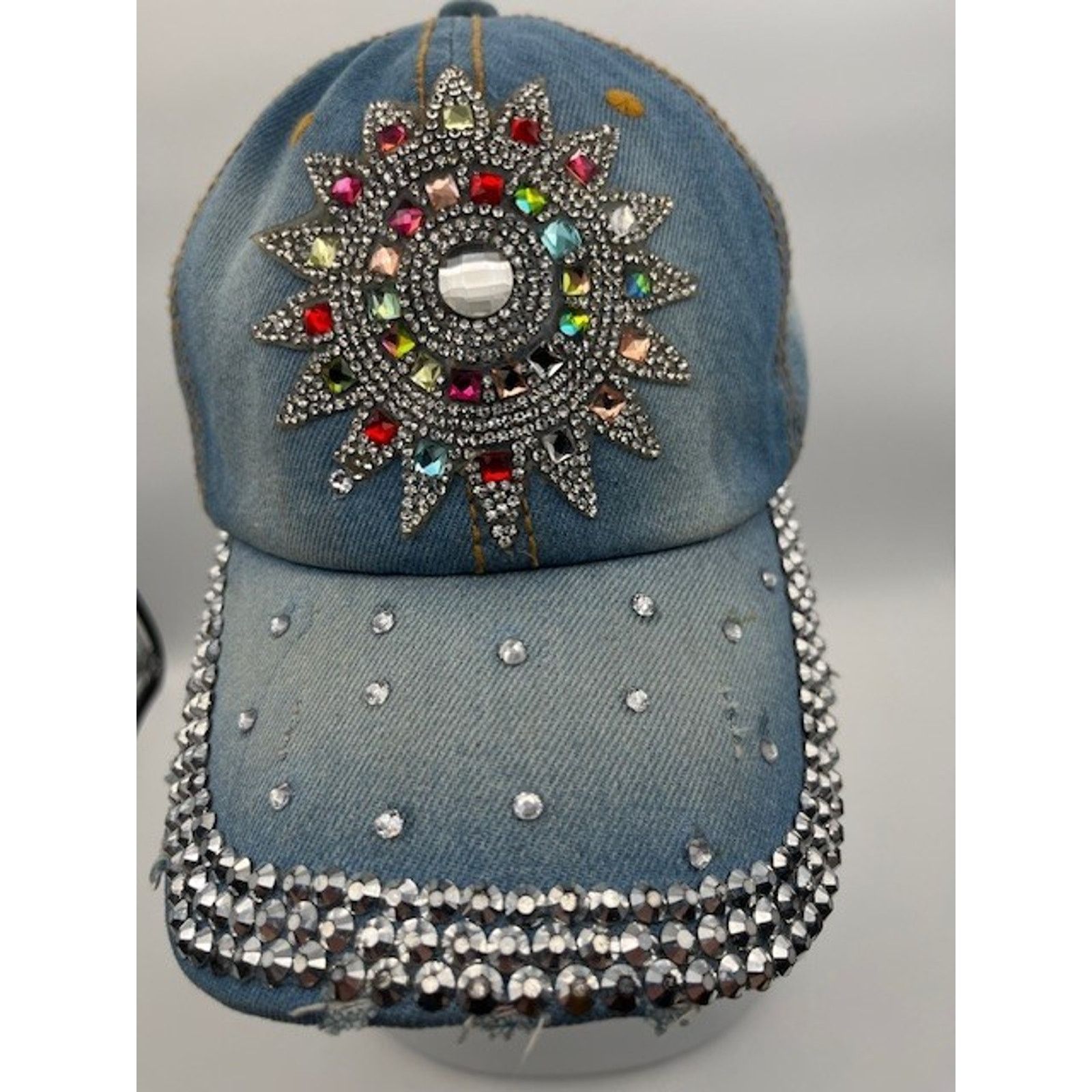 Other Bedazzled Denim Rhinestone Cap Adjustable Strap Hat Size ONE SIZE - 9 Thumbnail